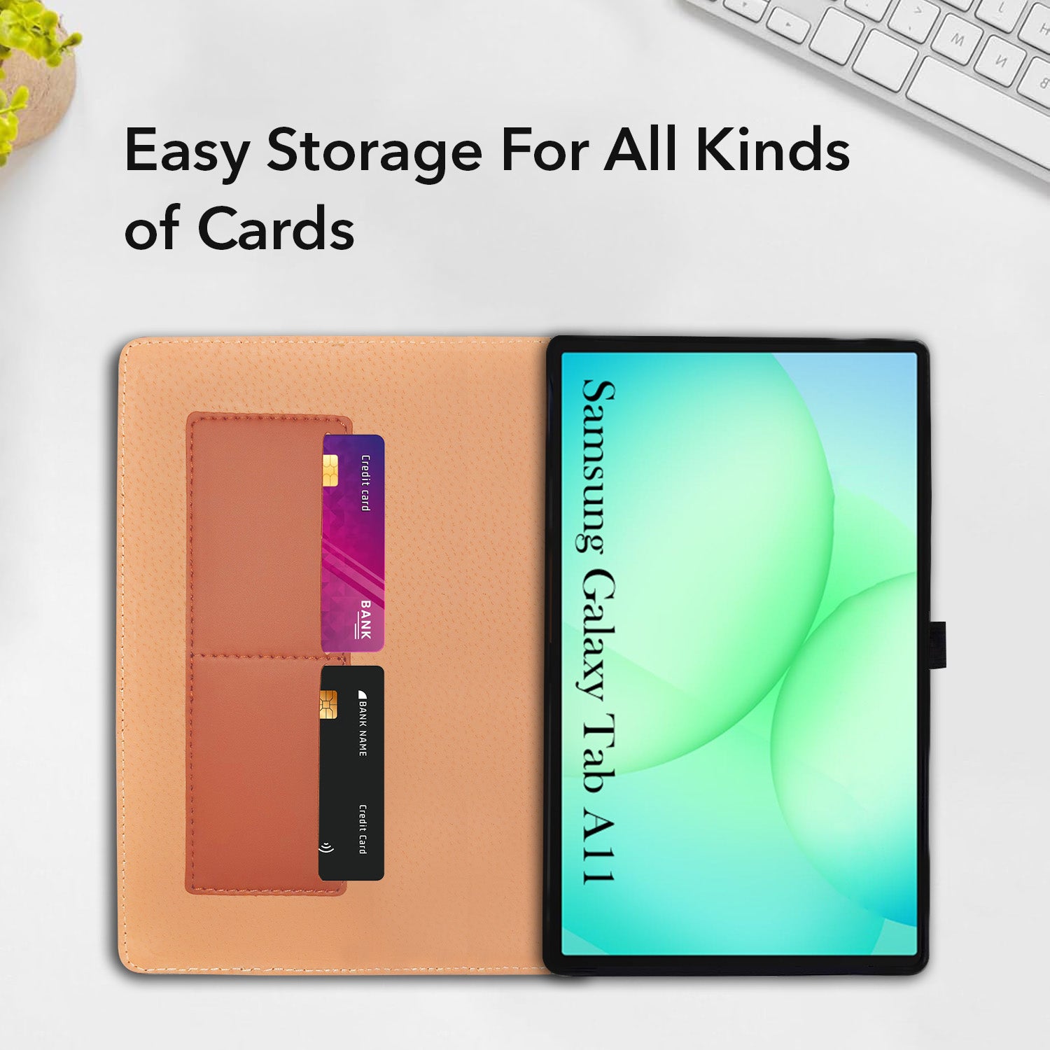 For Samsung Galaxy Tab A11 8.7 Inch SM-X133/X135/X135F Flip Cover Folio Cover (PU Matte Leather | Multi-Angle Smart Stand | Card Storage Slots | Silicone Back Pouch)