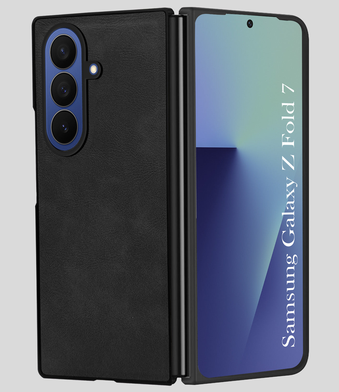 For Samsung Galaxy Z Fold 7 Back Case Cover Premium Genuine Leather (Integrated Front Screen Protector | Inside Microfiber Cloth)