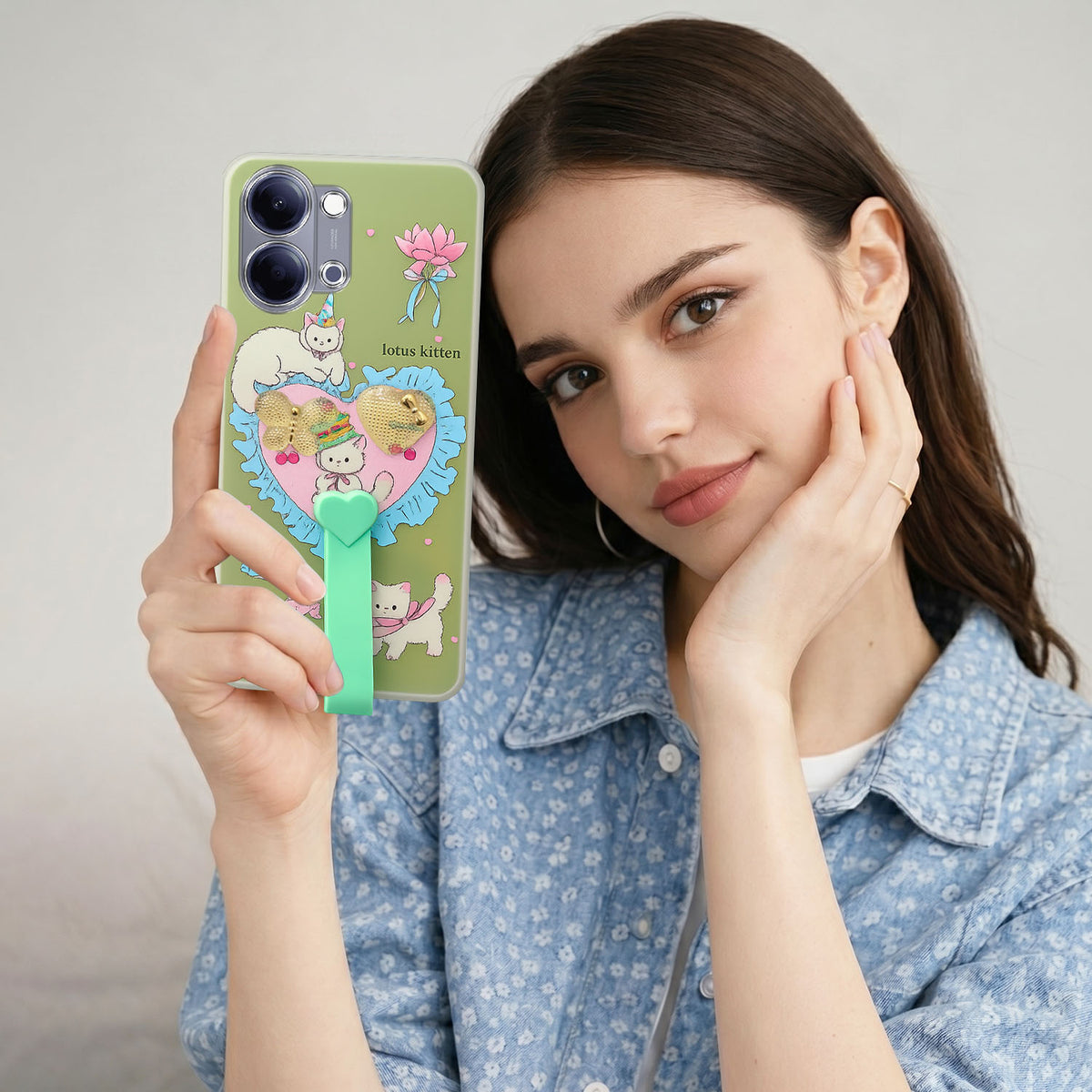 For Vivo Y05 (4G) | Vivo T5 Lite (5G) Back Cover Case (3D Cute Heart Strap Holder | Camera Protection | Designer Girls Print)