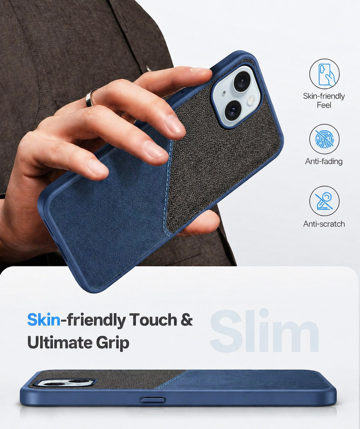 For Apple iPhone 15 Plus Back Cover Case (Dual PU Leather Stitch | Professional Minimalist | Soft and Flexible)