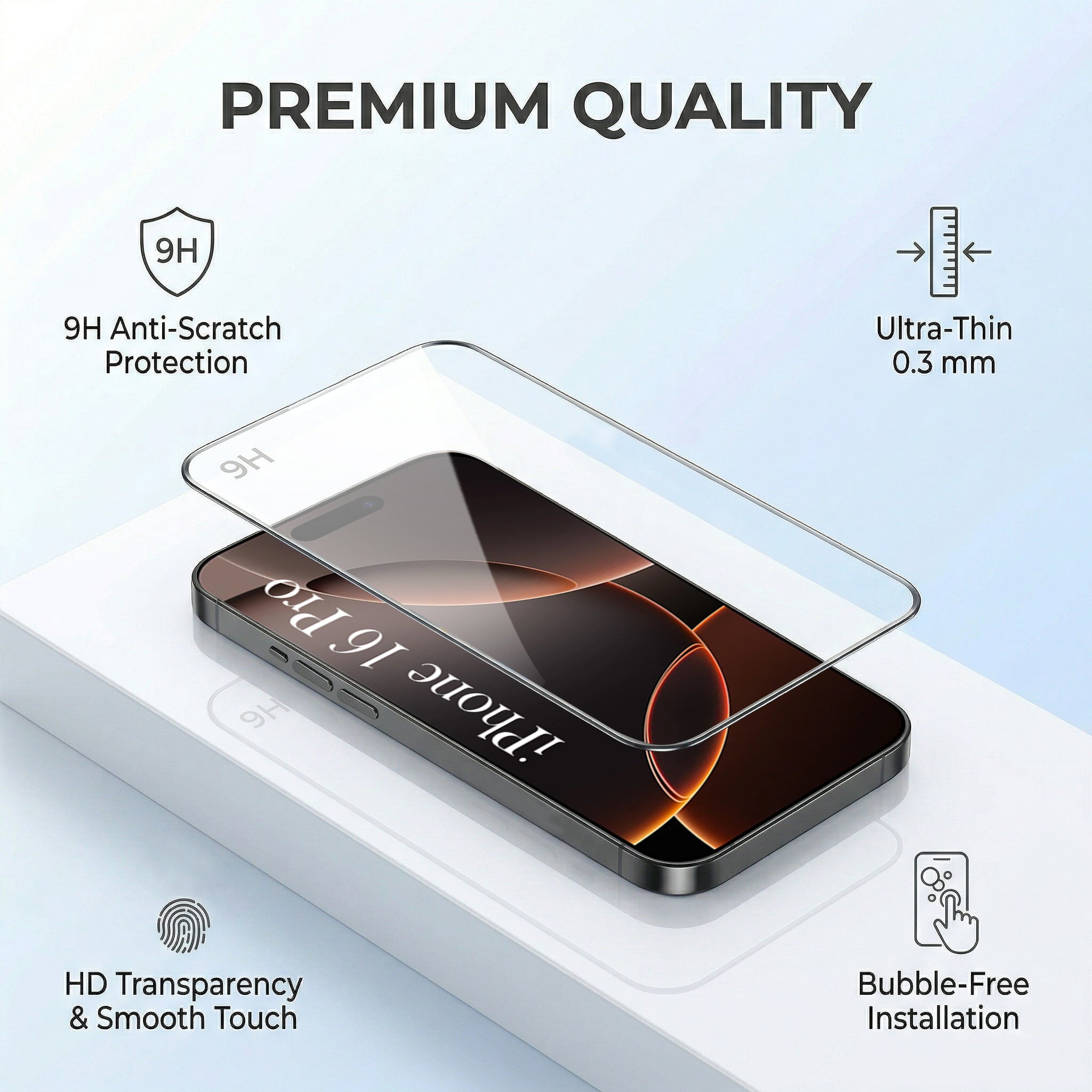 For Apple iPhone 16 Pro Combo with Back Cover and 9H Tempered Glass (Lifetime Anti-Yellow | Crystal Clear Shockproof | Oleophobic Coating Screen Glass)