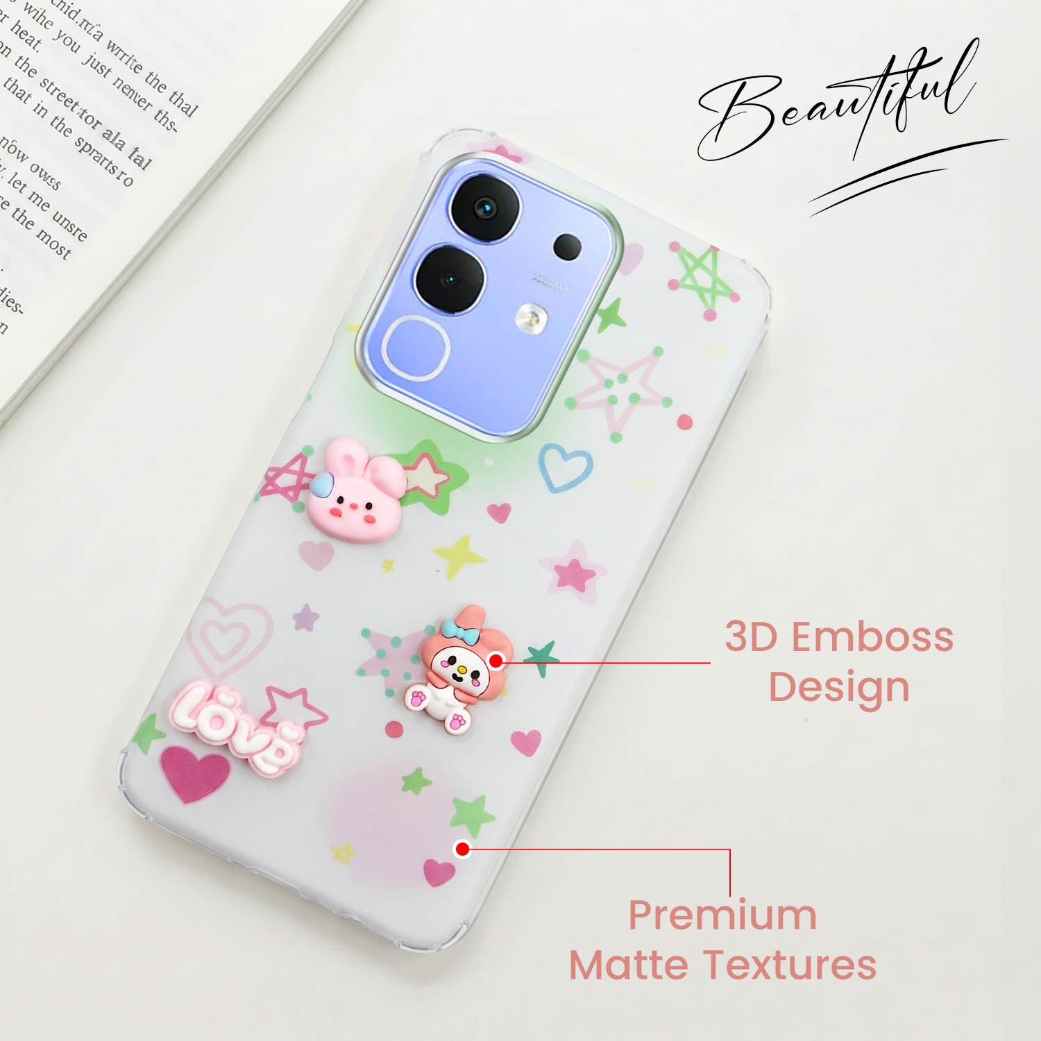 For Vivo iQOO Z10x Back Cover Case (3D Cute Cartoons | Hard Back Side Soft | Matte Premium Finish | HD Printing)