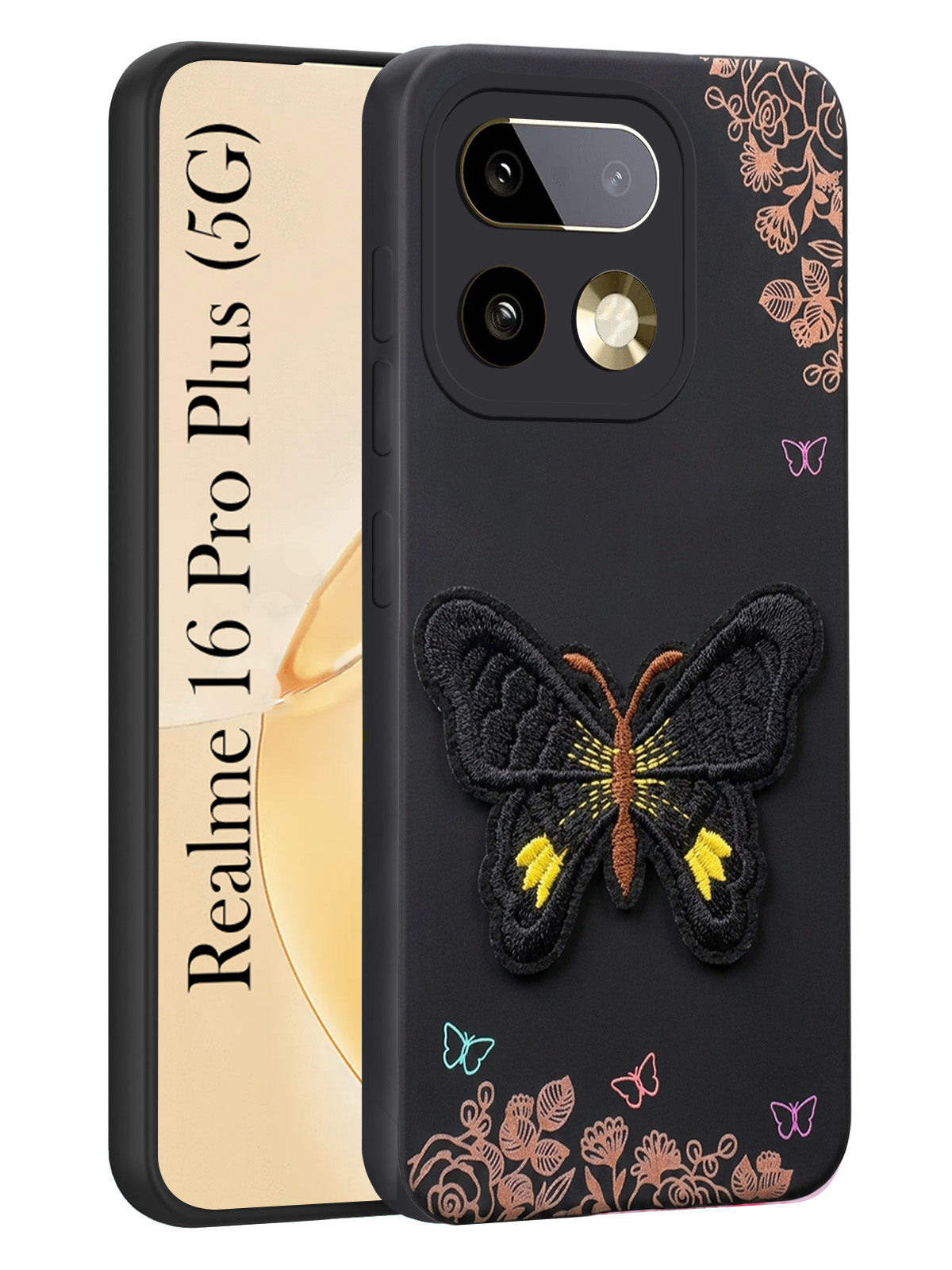 For Realme 16 Pro Plus 5G Back Cover Case (Soft Butterfly Embroidery | Women Teen Girls | Camera Protection| Matte Silicone)