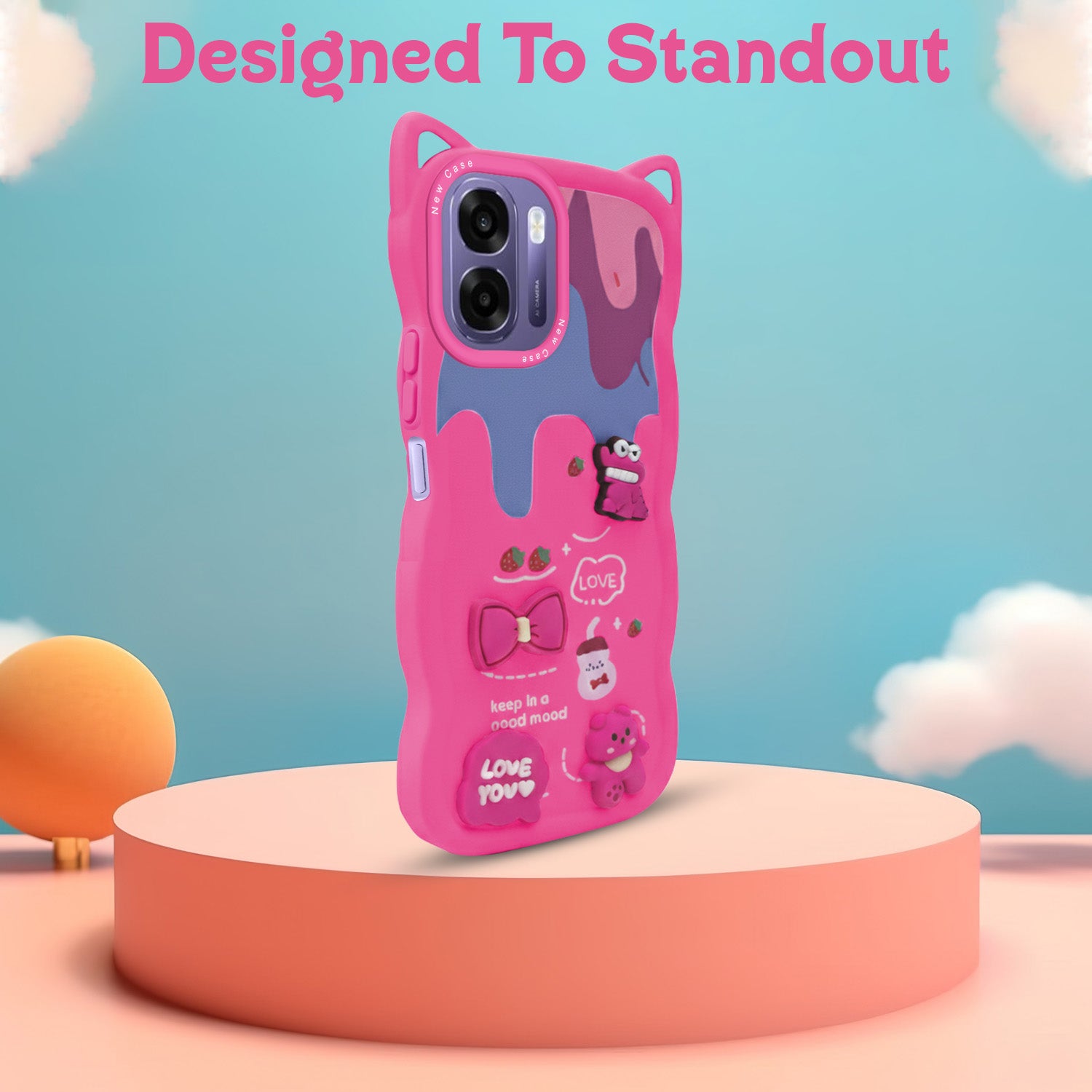 For Oppo K14x 5G Back Case Cover Strap (3D Embossed Figures | Strap Holder | 360* Soft Cushion with Camera Bump)