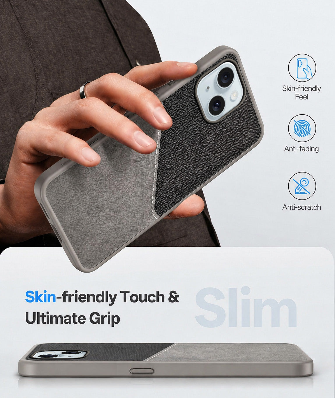 For Apple iPhone 15 Plus Back Cover Case (Dual PU Leather Stitch | Professional Minimalist | Soft and Flexible)