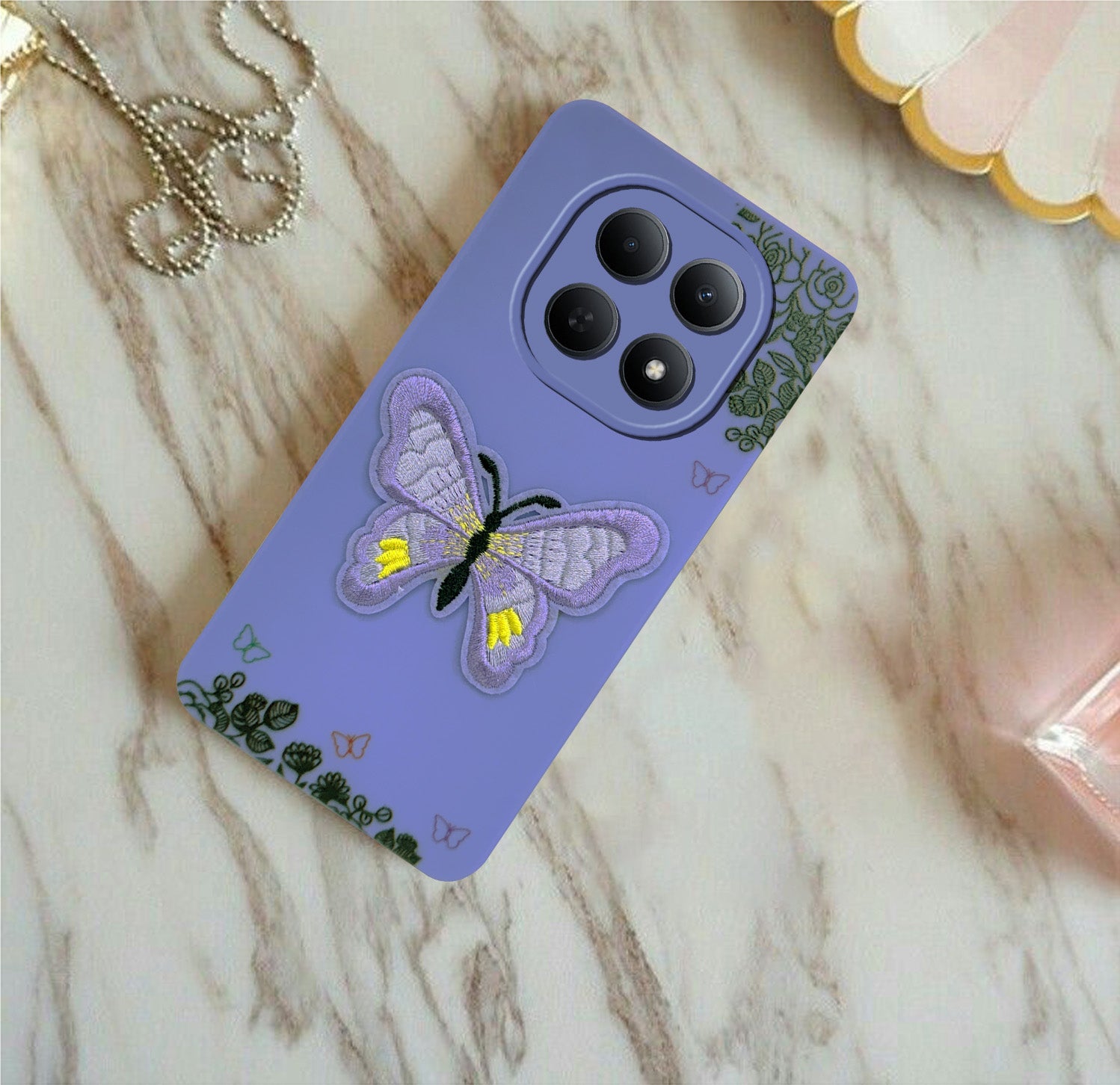 For Poco M8 5G Back Cover Case (Soft Butterfly Embroidery | Women Teen Girls | Camera Protection| Matte Silicone)