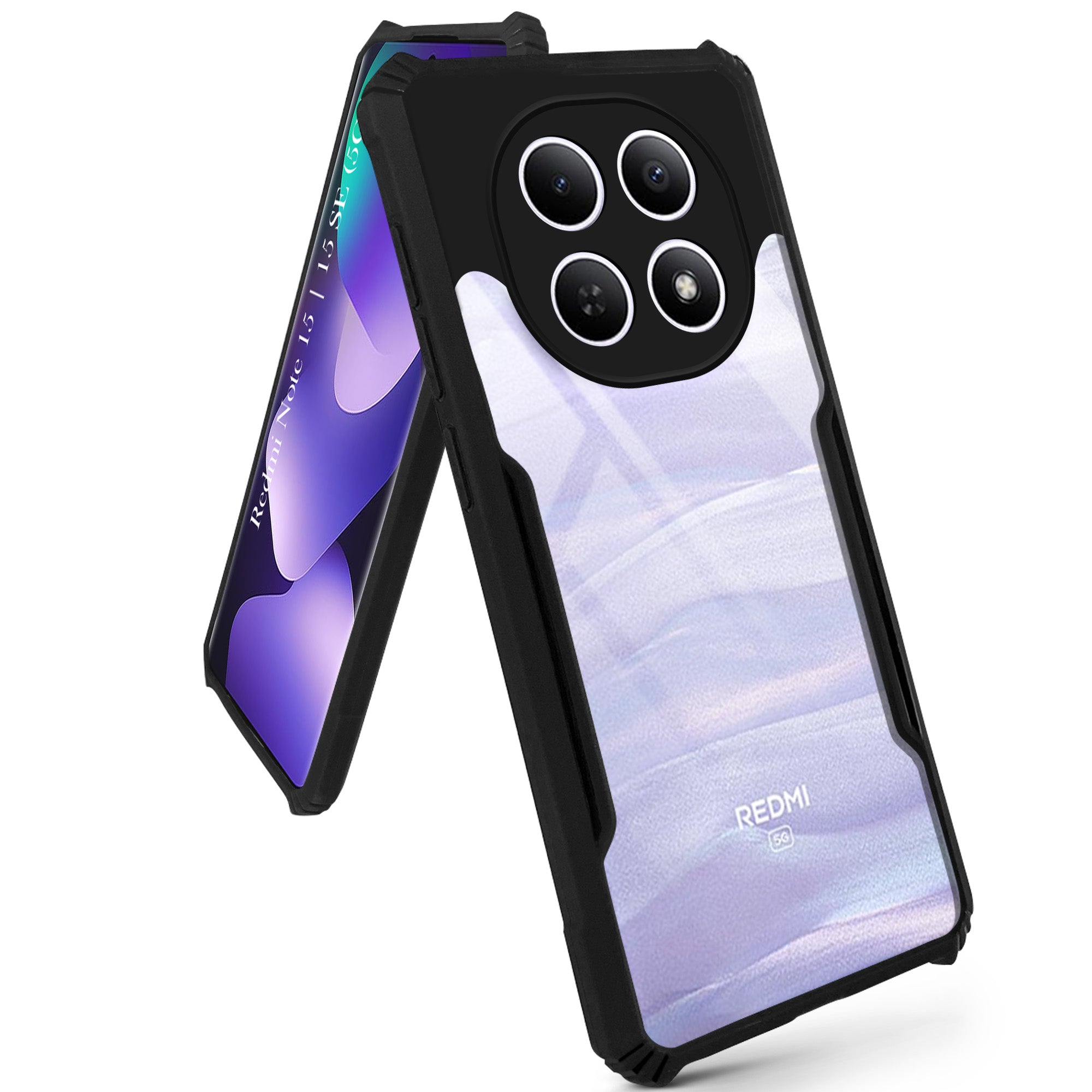 For Redmi note 15 | Redmi note 15 SE (5G) Back Cover Case Hybrid (Shockproof with Polycarbonate Clear Panel | Professional Black)
