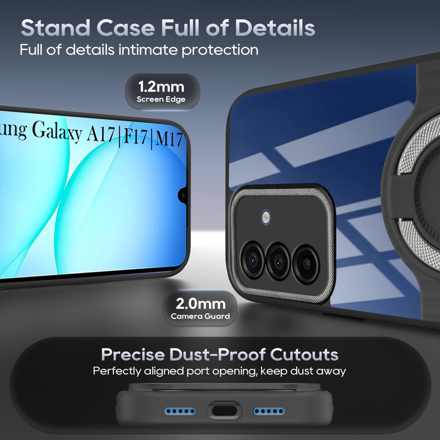 For Samsung Galaxy A17 | Samsung F17 | Samsung M17 5G Back Cover Case with stand (Built-in Ring Holder Kickstand | Lifetime Anti Yellow | Camera Protection)