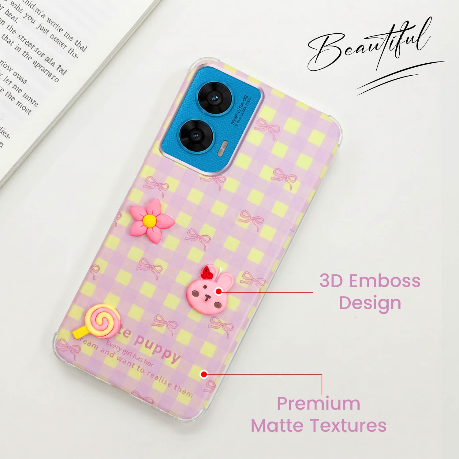 For Motorola Moto G96 Back Cover Case (3D Cute Cartoons | Hard Back Side Soft | Matte Premium Finish | HD Printing)