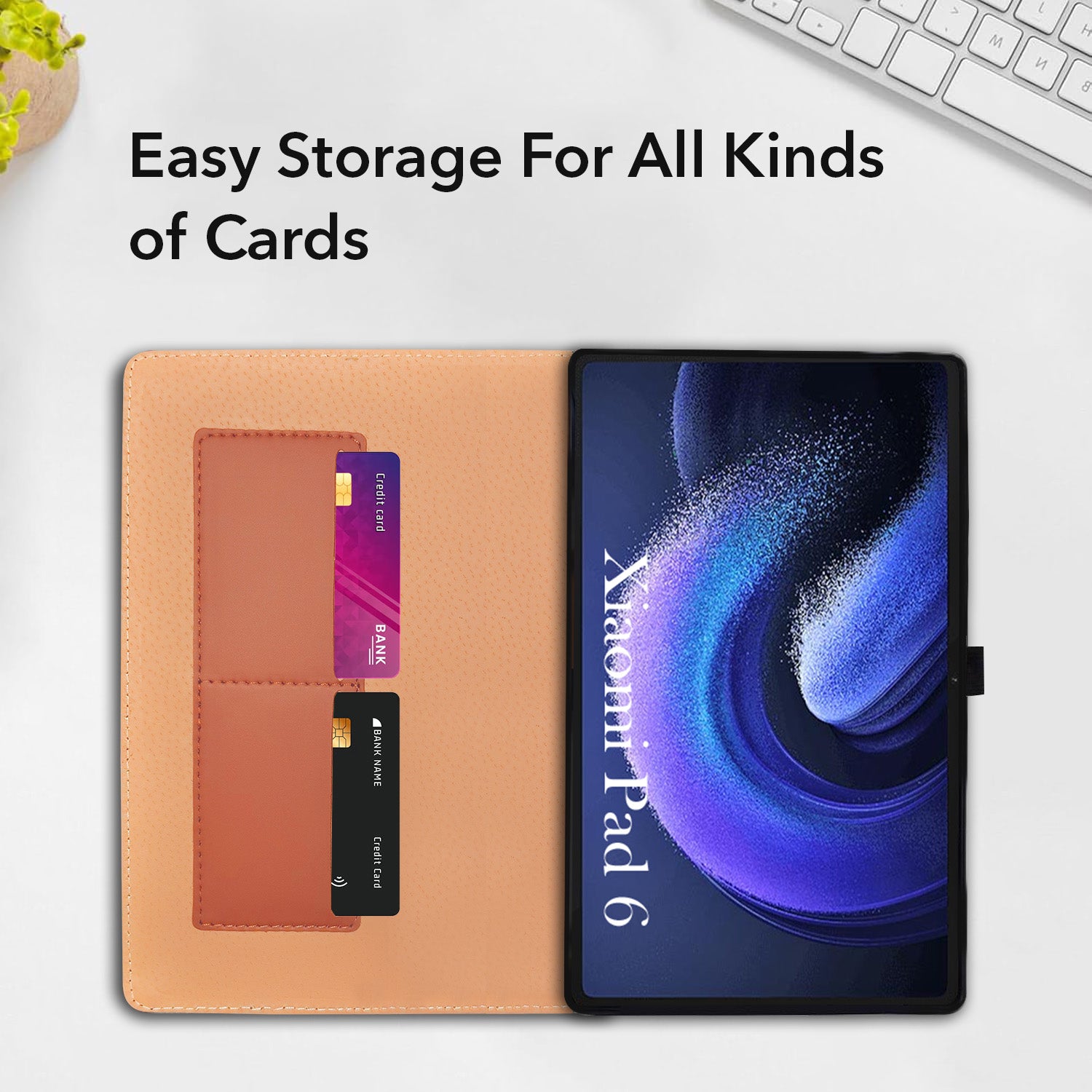 For Xiaomi Pad 6 11 Inch 23043RP34C/23043RP34G/23043RP34I Flip Cover Folio Cover(PU Leather | Multi-Angle Smart Stand | Card Storage Slots | Silicone Back Pouch)