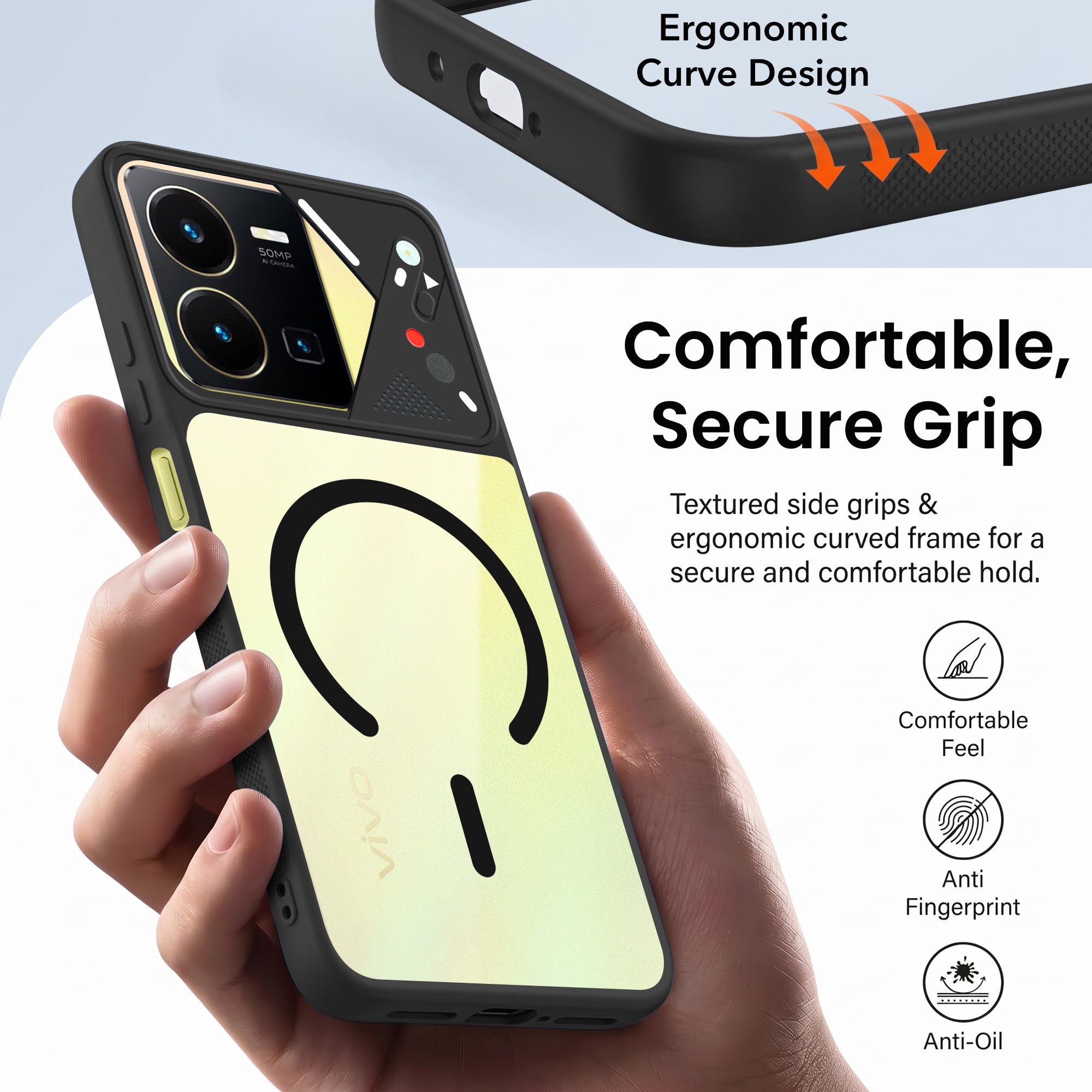 For Vivo Y35 Back Cover Case Lifetime Anti-Yellow Clear (Camera Protection | Side Grip | Wireless MagSafe Compatible)