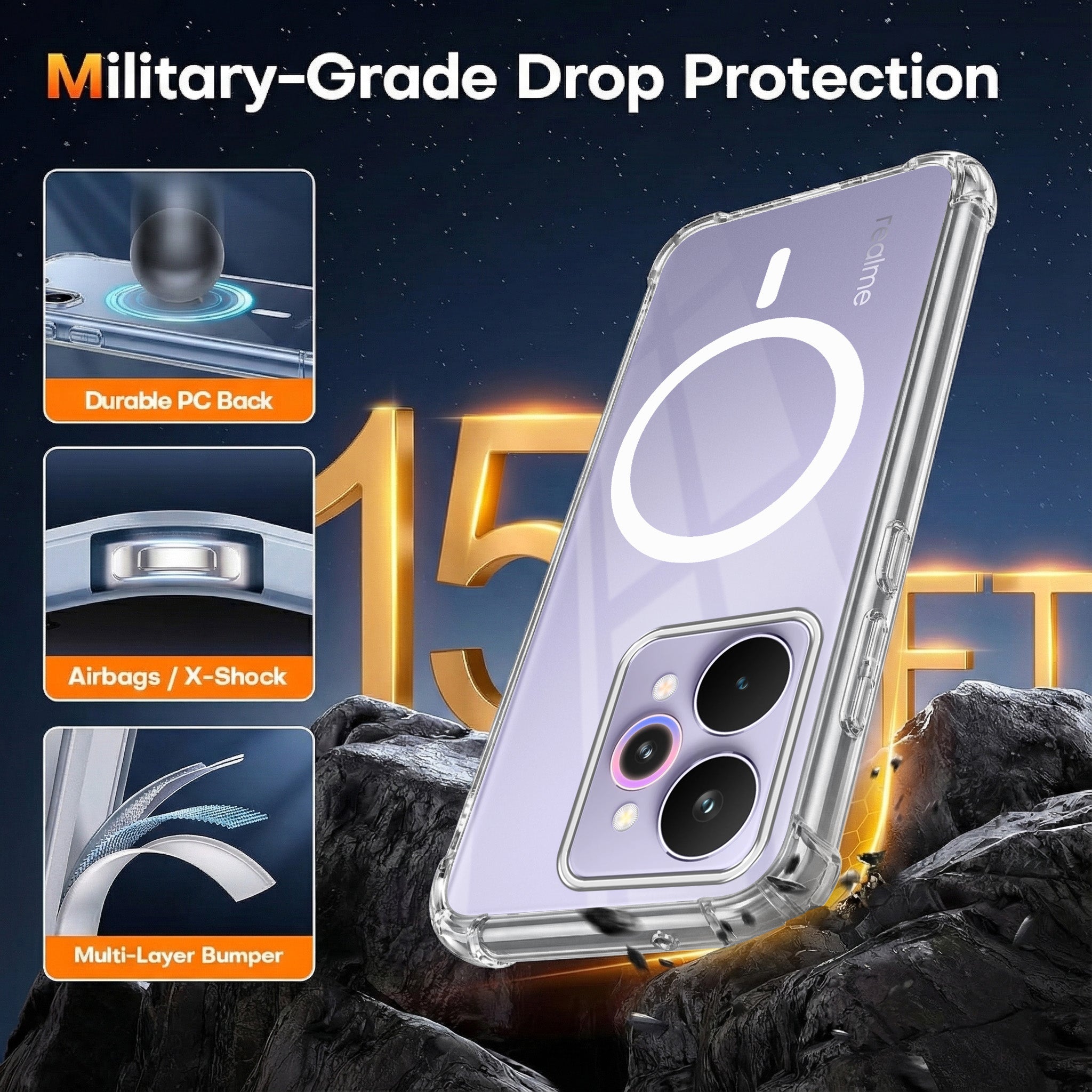 For Realme 15 Pro Back Cover Shockproof Crystal-Clear (Magsafe Wireless Support | Drop & Camera Protection | Hard Polycarbonate)