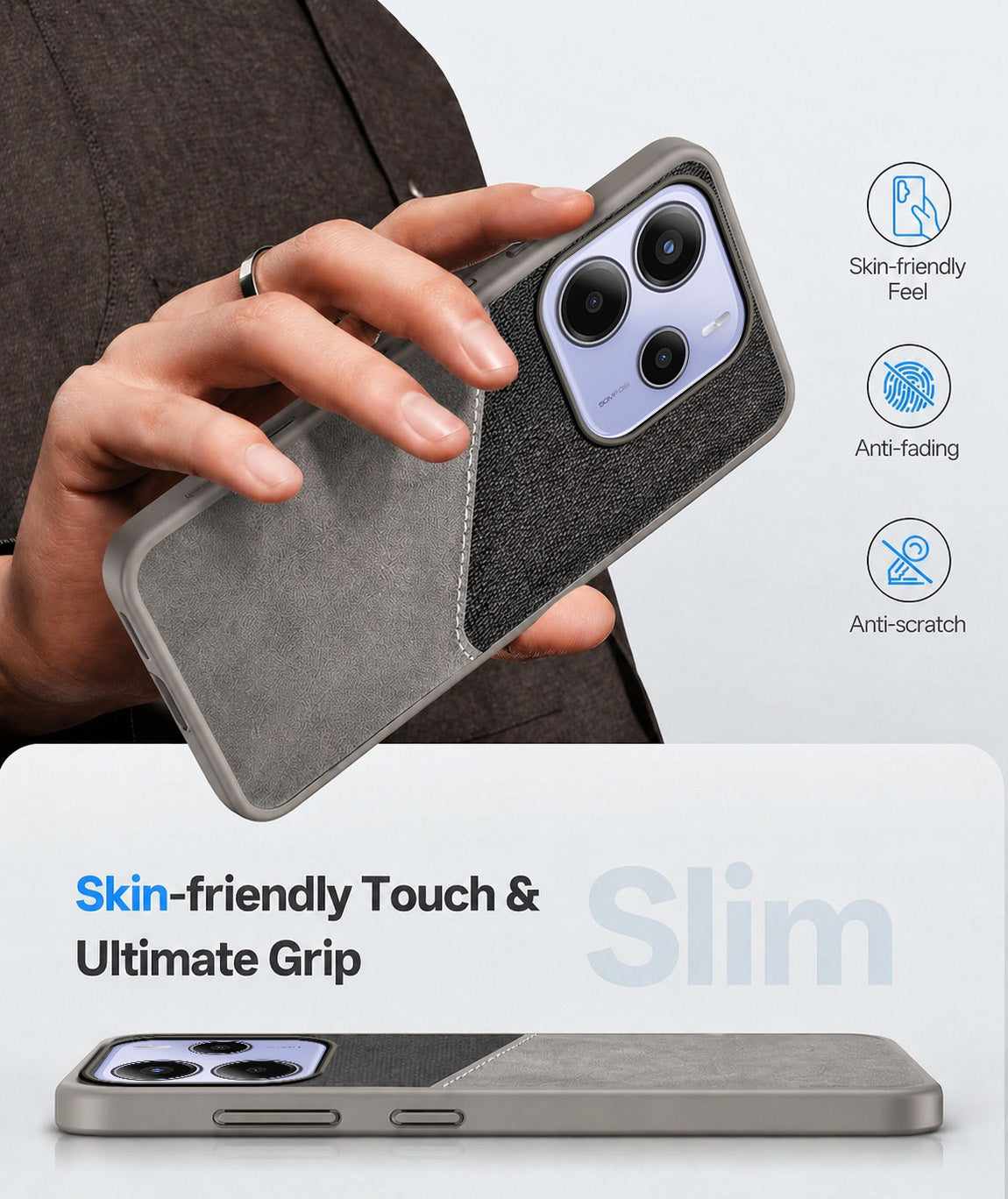 For Redmi Note 14 Back Cover Case (Dual PU Leather Stitch | Professional Minimalist | Soft and Flexible)