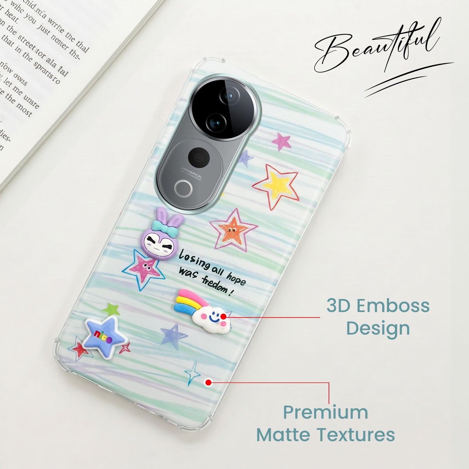 For Vivo T3 Ultra Back Cover Case (3D Cute Cartoons | Hard Back Side Soft | Matte Premium Finish | HD Printing)