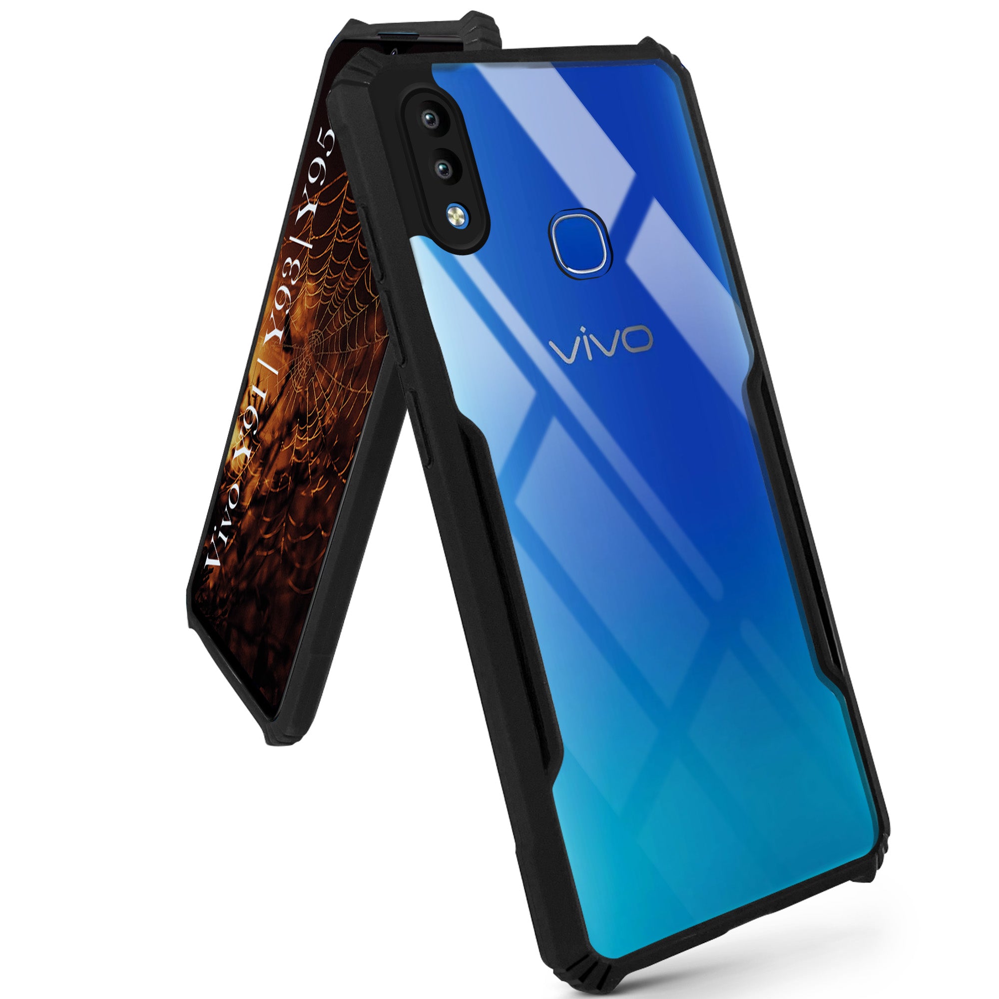 For Vivo Y91 | Vivo Y93 | Vivo Y95 Hybrid Back Cover Case (Shockproof with Polycarbonate Clear Panel | Professional Black)