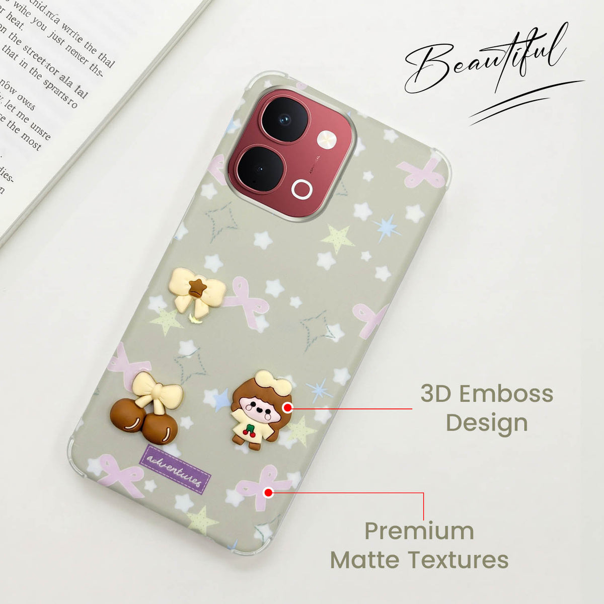 For Vivo Y31T 5G Back Cover Case (3D Cute Cartoons | Hard Back Side Soft | Matte Premium Finish | HD Printing)