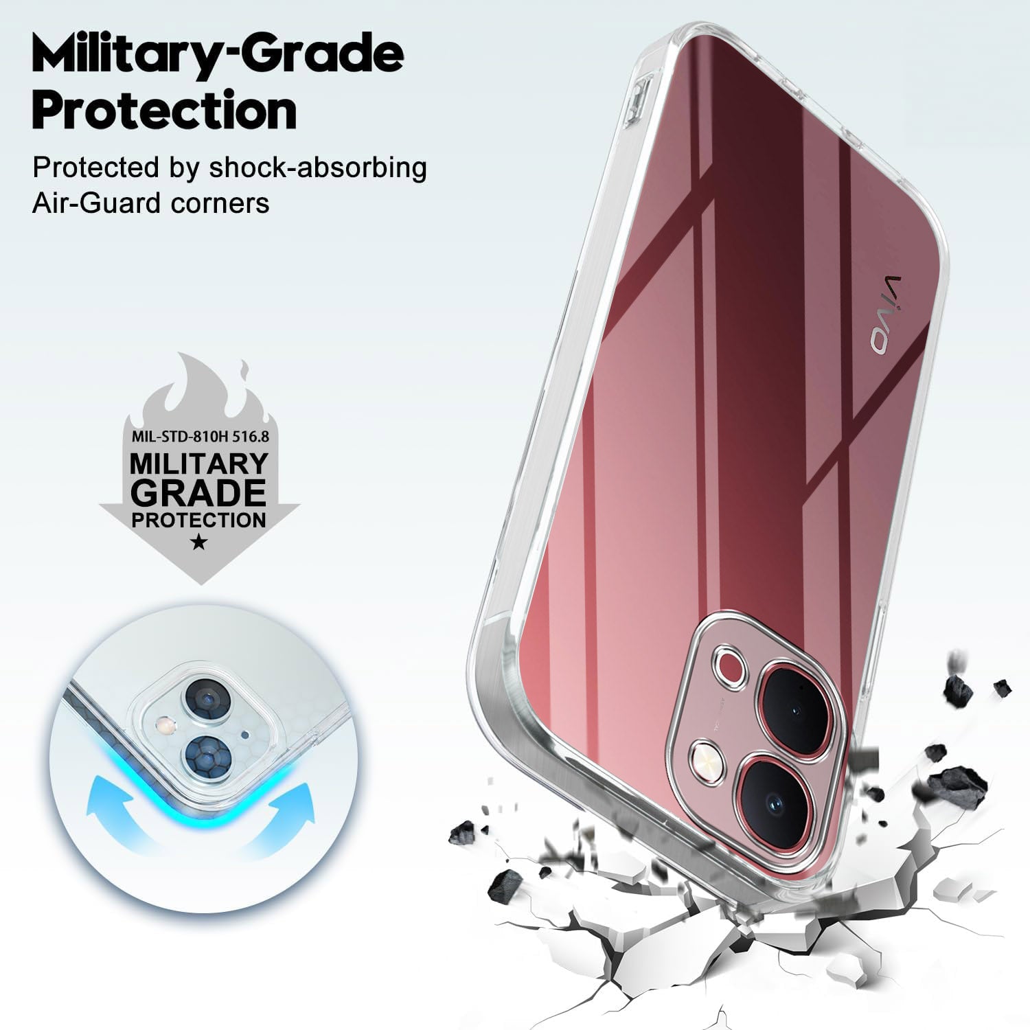 For  Vivo Y51 Pro 5G | Vivo T5x Back Cover Case Silicone (Clear Shockproof Case with Camera Protection | Soft and Flexible | Transparent)
