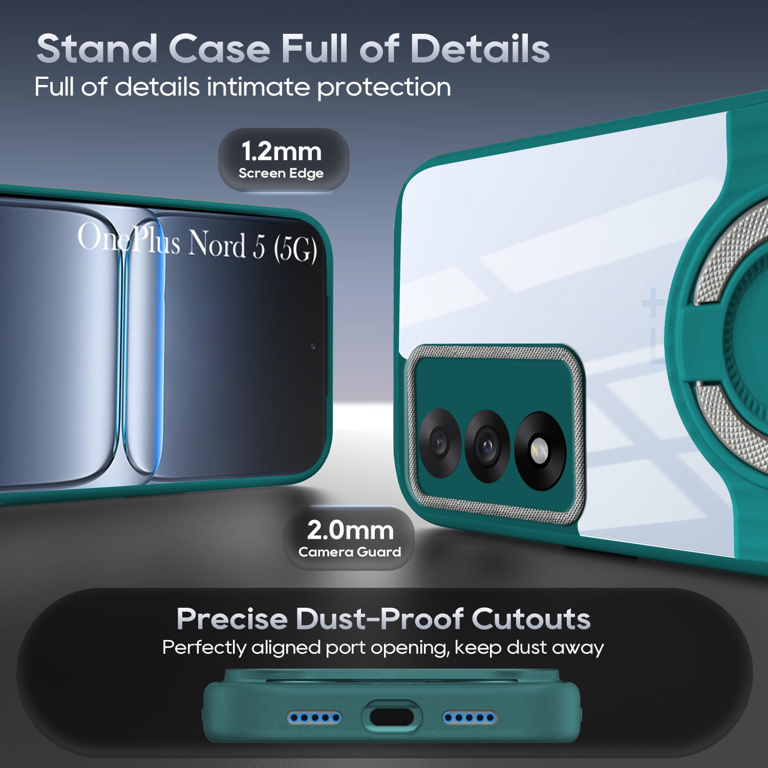 For Oneplus Nord 5 Back Cover Case with stand (Built-in Ring Holder Kickstand | Lifetime Anti Yellow | Camera Protection)