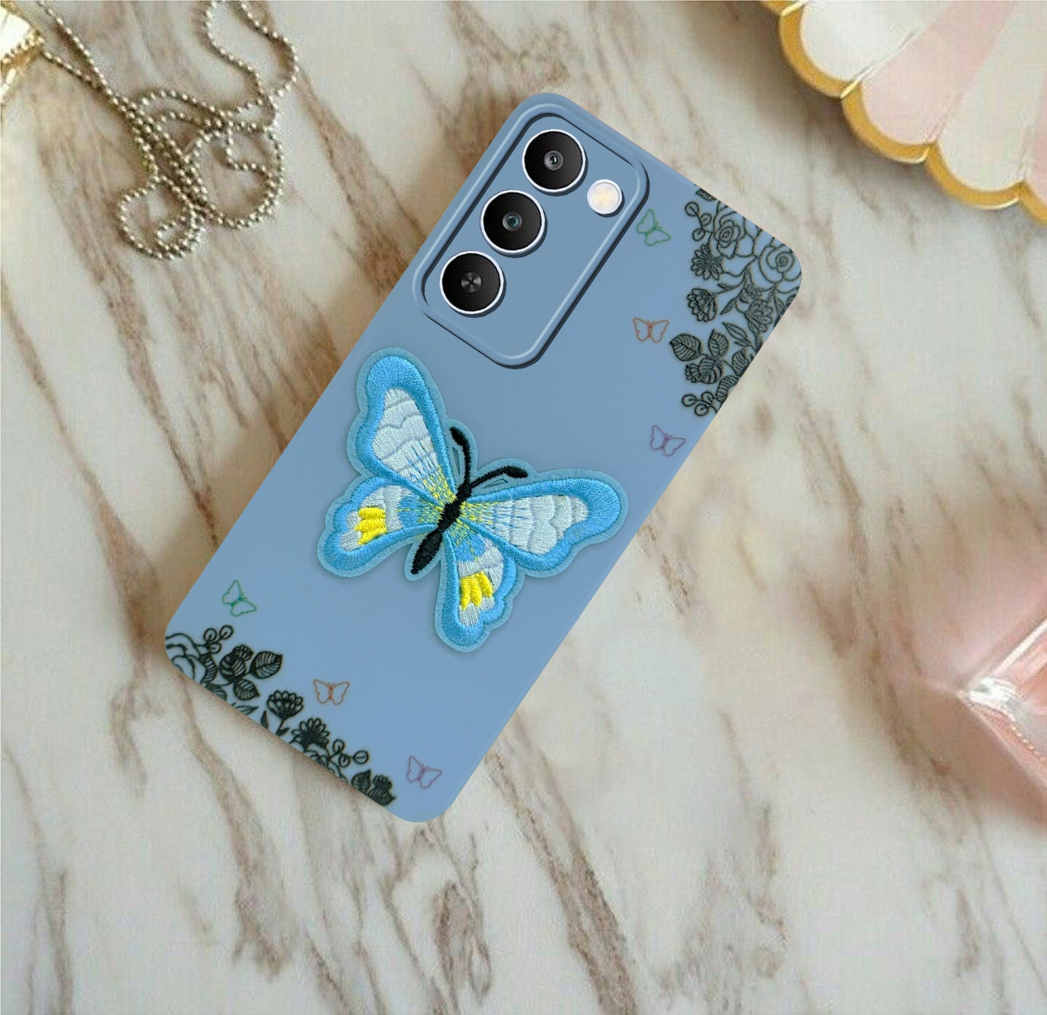 For Realme C83 5G Back Cover Case (Soft Butterfly Embroidery | Women Teen Girls | Camera Protection| Matte Silicone)