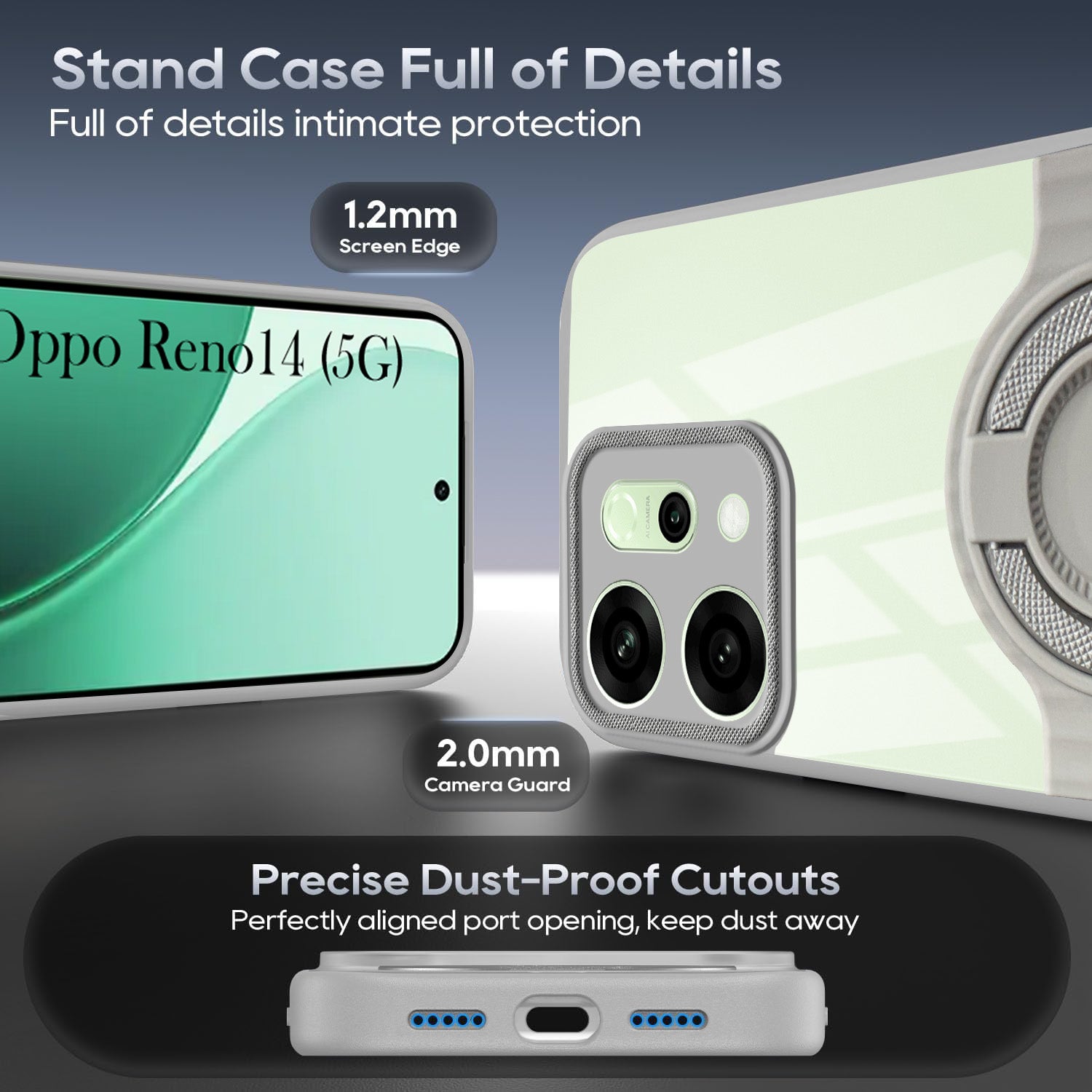 For Oppo Reno14 5G | Oppo Reno 14 5G Back Cover Case with stand (Built-in Ring Holder Kickstand | Lifetime Anti Yellow | Camera Protection)