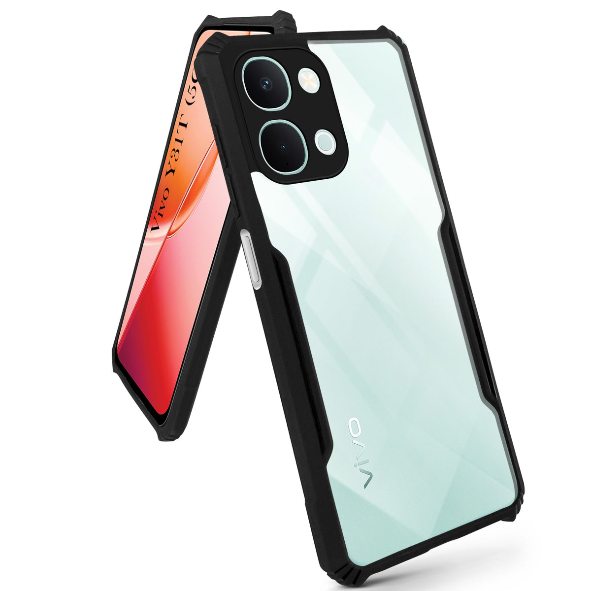 For Vivo Y31T 5G Back Cover Case Hybrid (Shockproof with Polycarbonate Clear Panel | Professional Black)