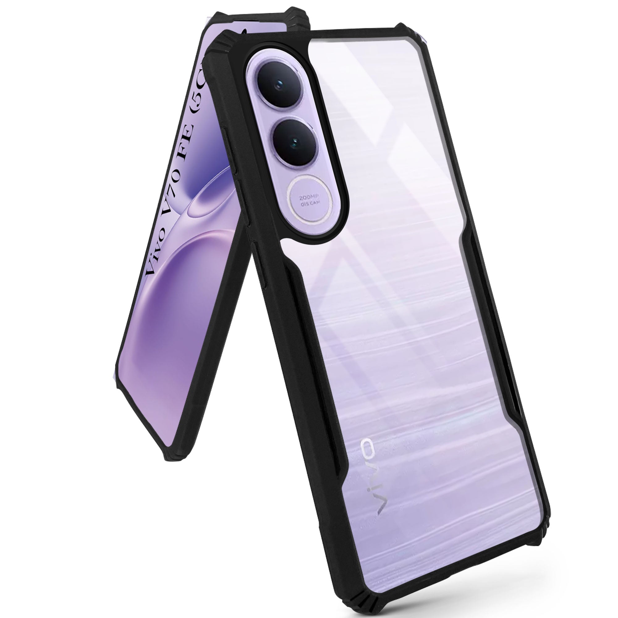 For Vivo V70 FE 5G Back Cover Case Hybrid (Shockproof with Polycarbonate Clear Panel | Professional Black)