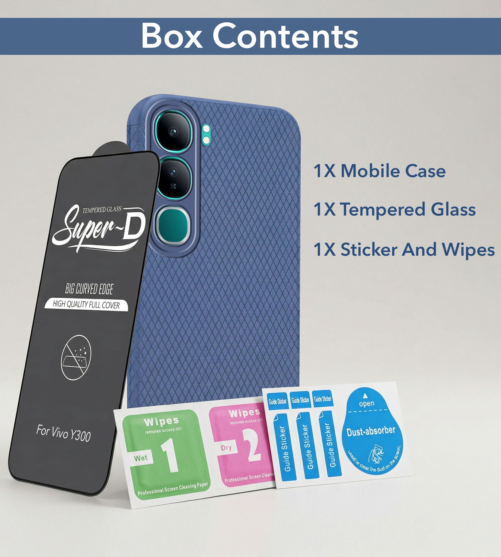 For Vivo Y300 Combo with Back Cover and 9H Tempered Glass (Liquid Silicone | Camera Protection | Oleophobic Coating Screen Glass)