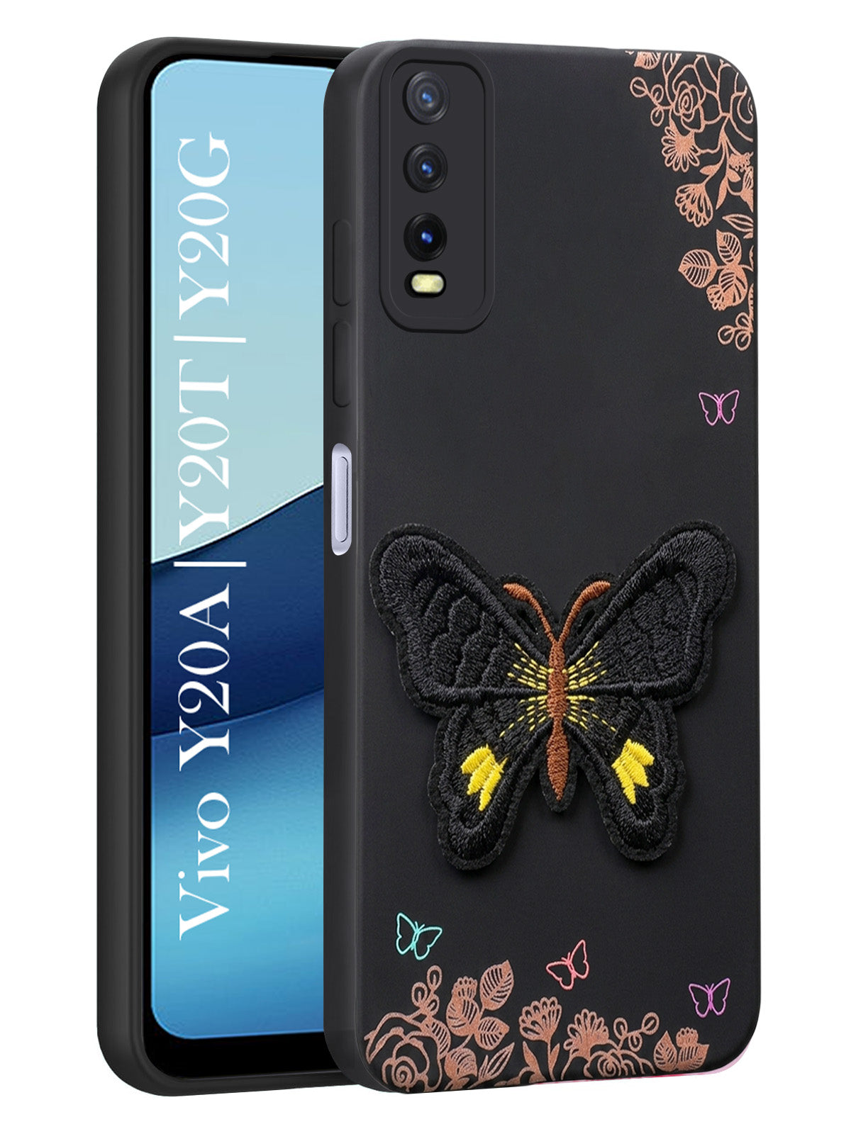 For Vivo Y20A | Y20T | Y20G Back Cover Case (Soft Butterfly Embroidery | Women Teen Girls | Camera Protection| Matte Silicone)
