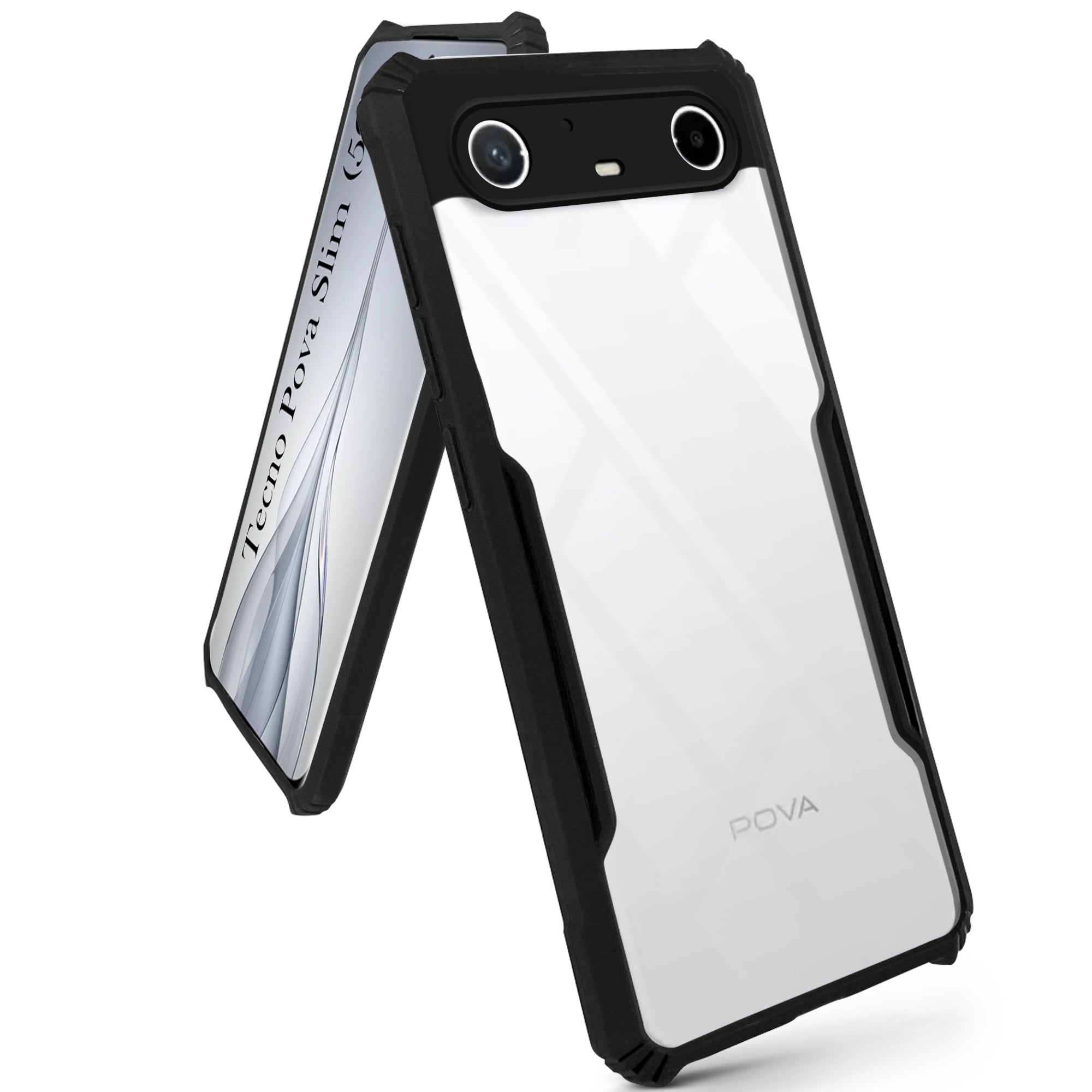 For Tecno Pova Slim Back Cover Case Hybrid (Shockproof with Polycarbonate Clear Panel | Professional Black)