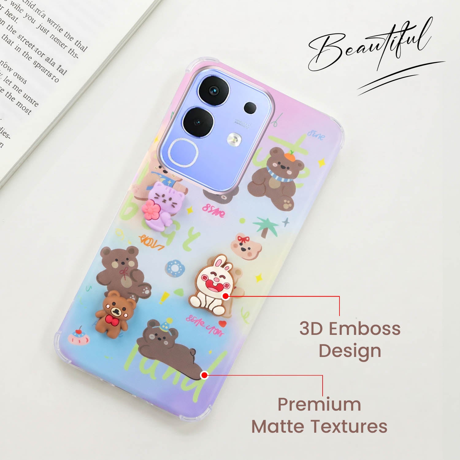 For Vivo iQOO Z10x Back Cover Case (3D Cute Cartoons | Hard Back Side Soft | Matte Premium Finish | HD Printing)