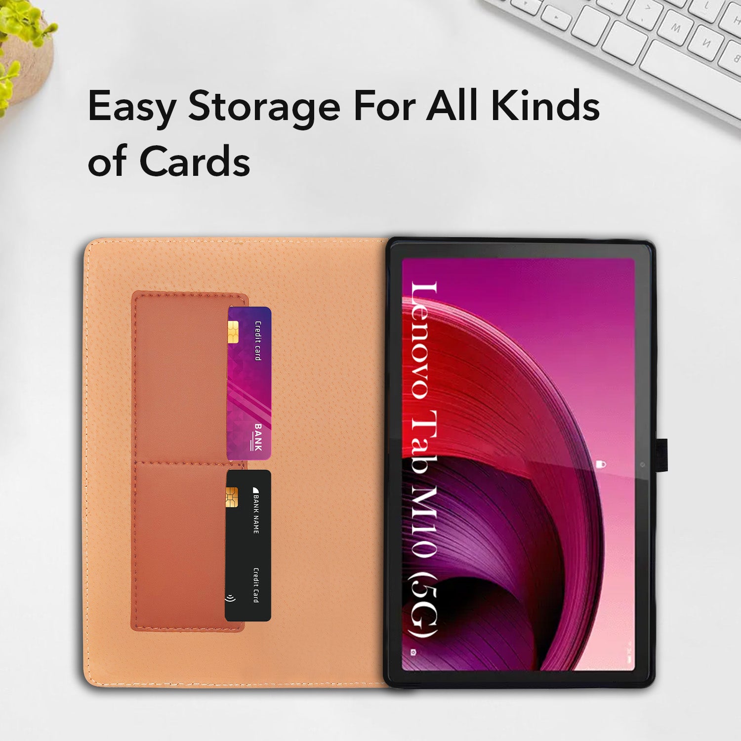 For Lenovo Tab M10 5G (X360) 10.61 Inch Flip Cover Folio Cover (PU Leather | Multi-Angle Smart Stand | Card Storage Slots | Silicone Back Pouch)
