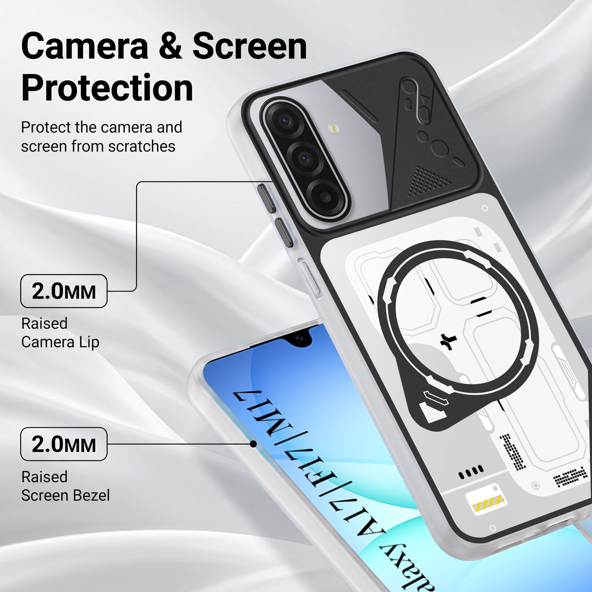 For Samsung Galaxy A17 | Samsung F17 | Samsung M17 5G Metallic Back Cover Case (Metallic Camera Protection & Buttons | Translucent Milky Shade | Hard Polycarbonate)