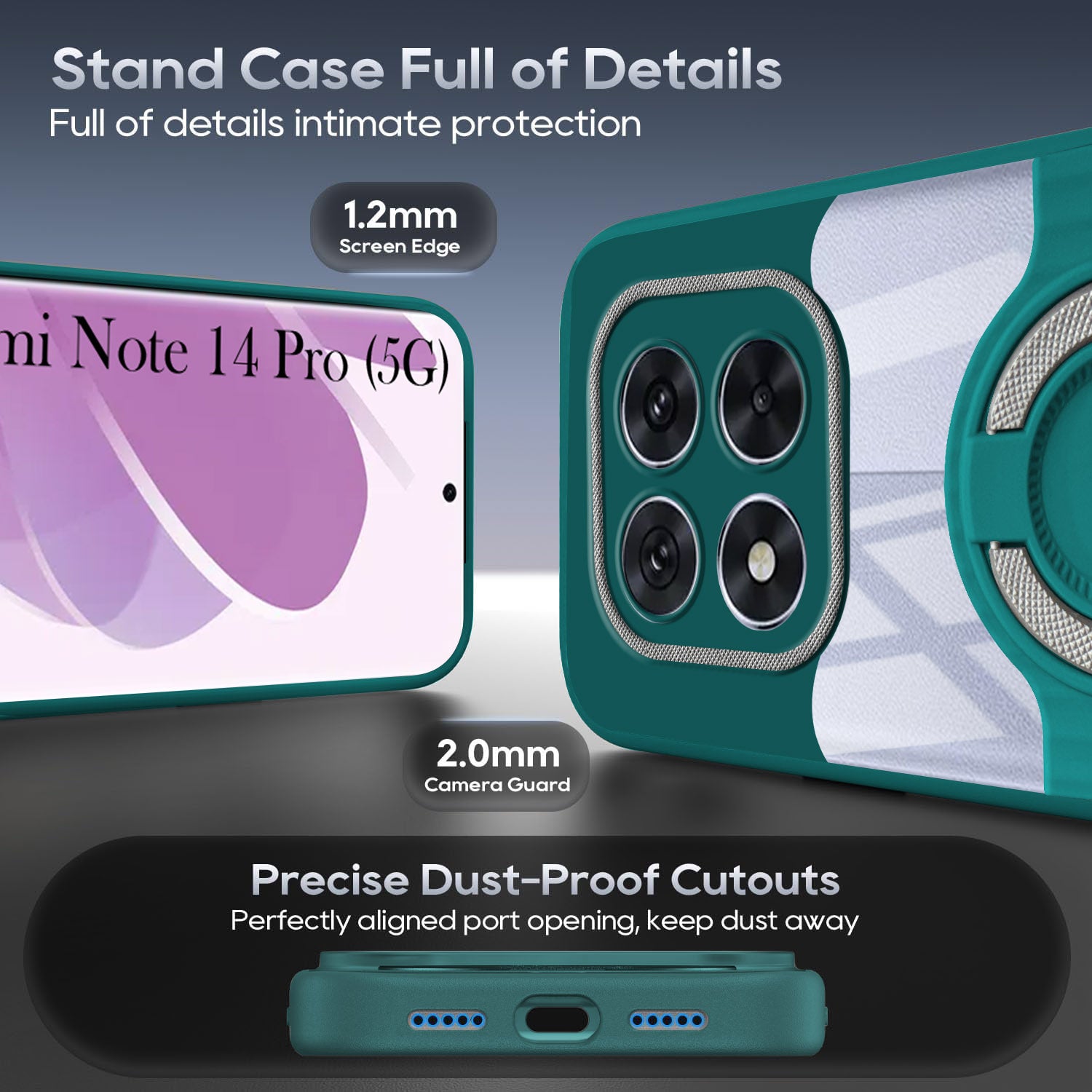For Redmi Note 14 Pro Back Cover Case with stand (Built-in Ring Holder Kickstand | Lifetime Anti Yellow | Camera Protection)