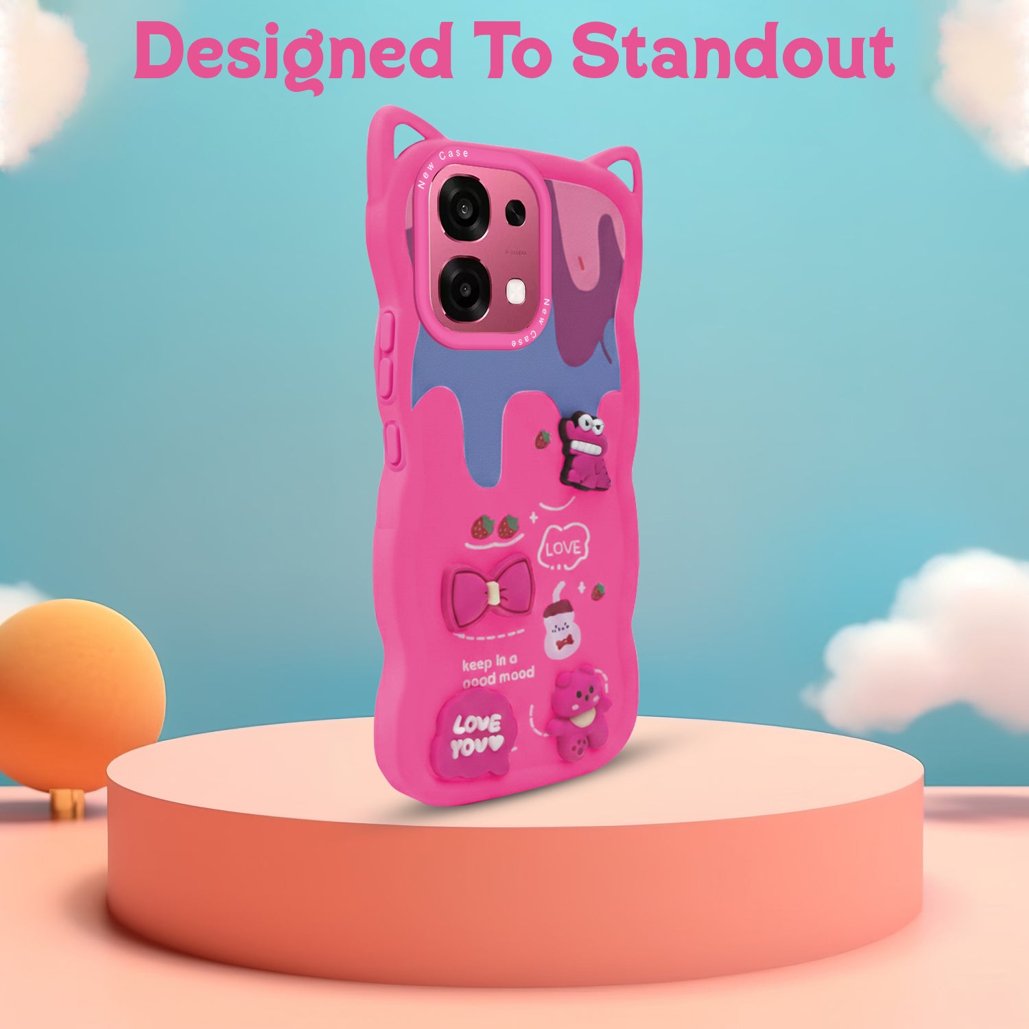 For Oppo F31 5G | Oppo F33 5G Back Case Cover Strap (3D embossed Figures | Strap Holder | 360* Soft Cushion with Camera Bump)