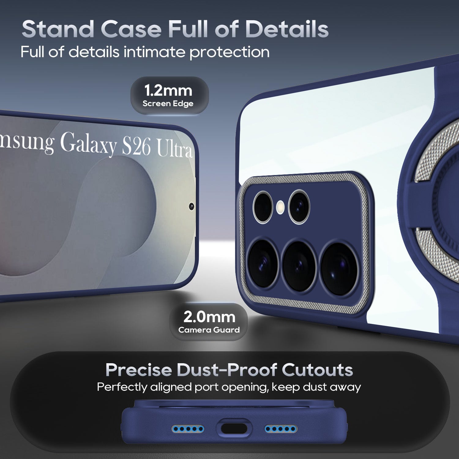 For Samsung Galaxy S26 Ultra Back Cover Case with stand (Built-in Ring Holder Kickstand | Lifetime Anti Yellow | Camera Protection)