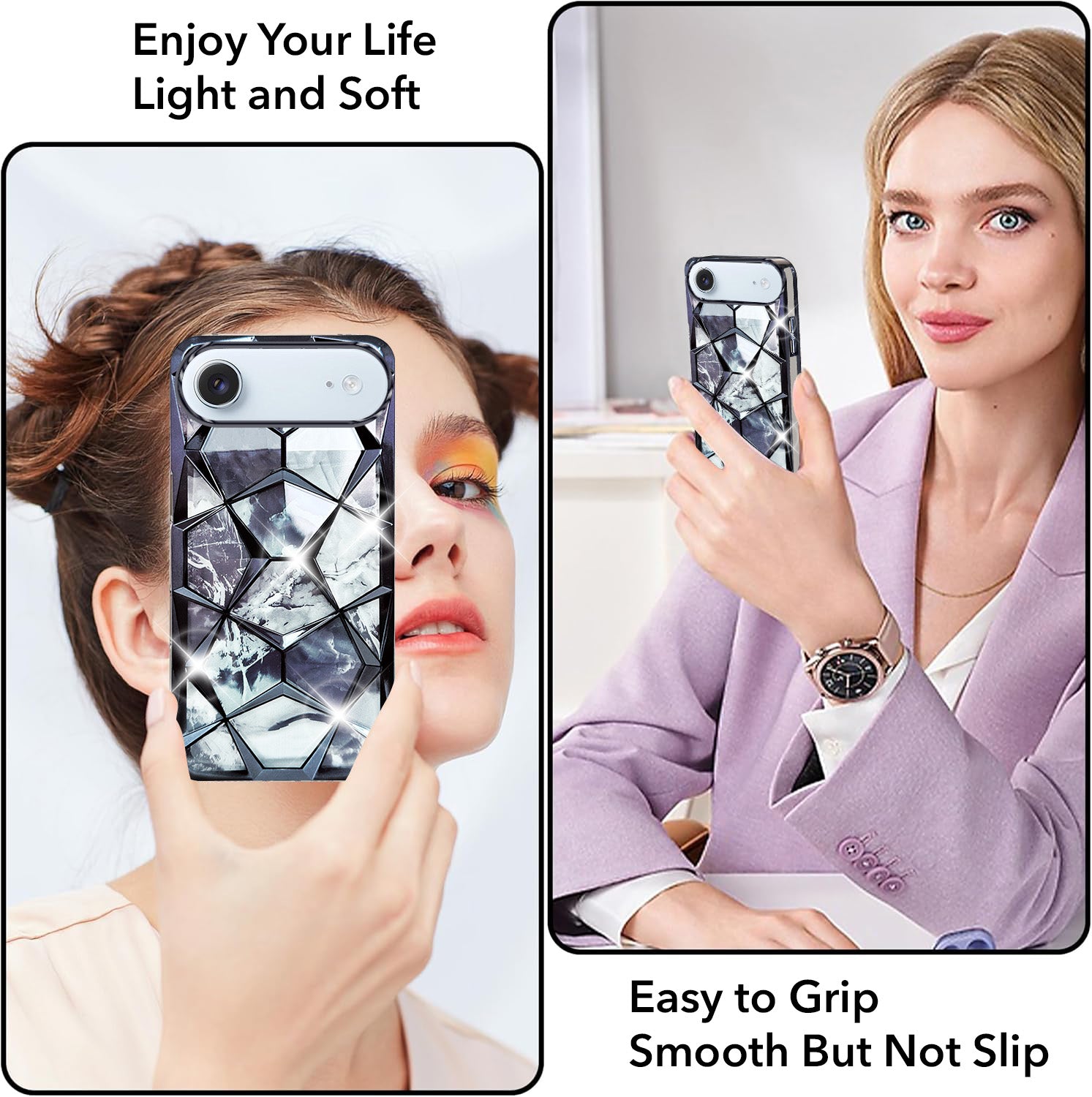 For Apple iPhone 17 Air Back Cover Case Compatible 3D Silicone (Dual Design Glitter Sparkle and Detachable Diamond Print Case | Soft and Flexible)