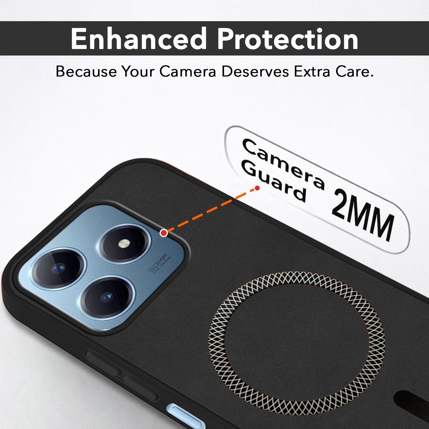 For Realme Narzo N63 Back Cover Case Leather Finish (MagSafe Compatible Wireless Charging | Soft Touch | Camera Bump Protection)