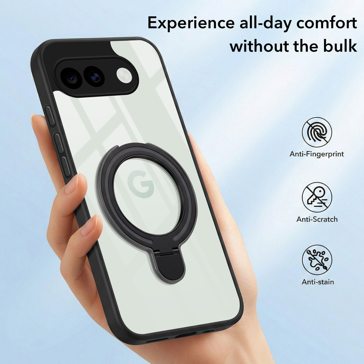 For Google Pixel 10a Back Cover Case (Kick Stand Ring Holder | Life time Anti Yellow | Camera Protection)