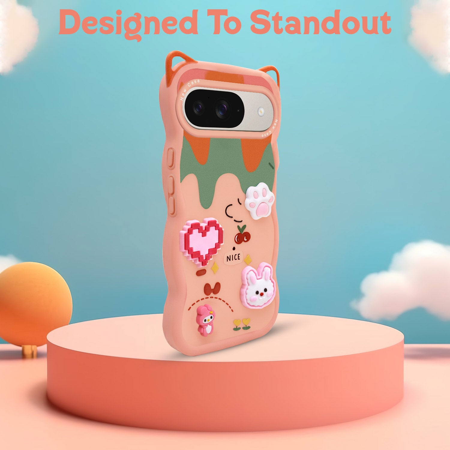 For Google Pixel 9 Back Case Cover Strap (3D Embossed Figures | Strap Holder | 360* Soft Cushion with Camera Bump)