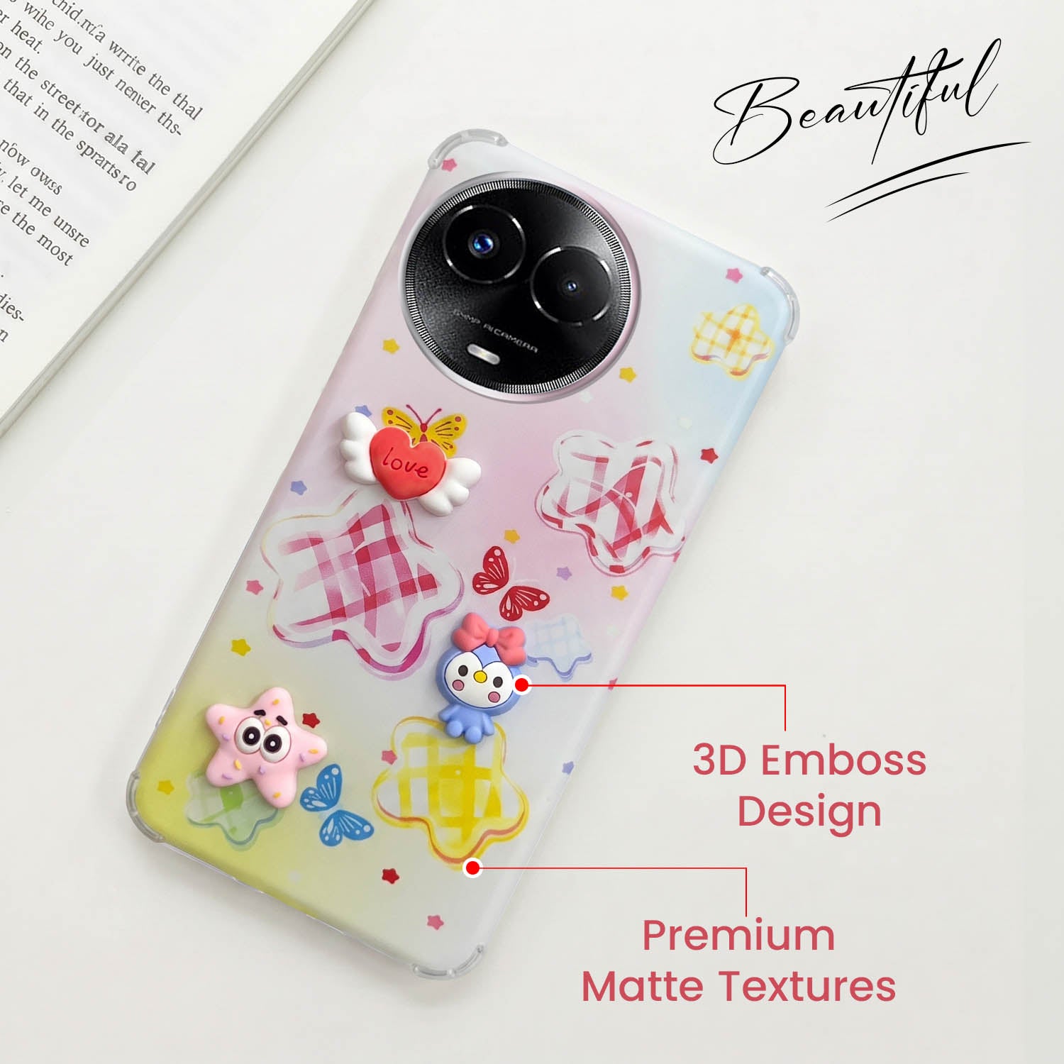 For Realme 11 5G | Realme 11x 5G Back Cover Case (3D Cute Cartoons | Hard Back Side Soft | Matte Premium Finish | HD Printing)