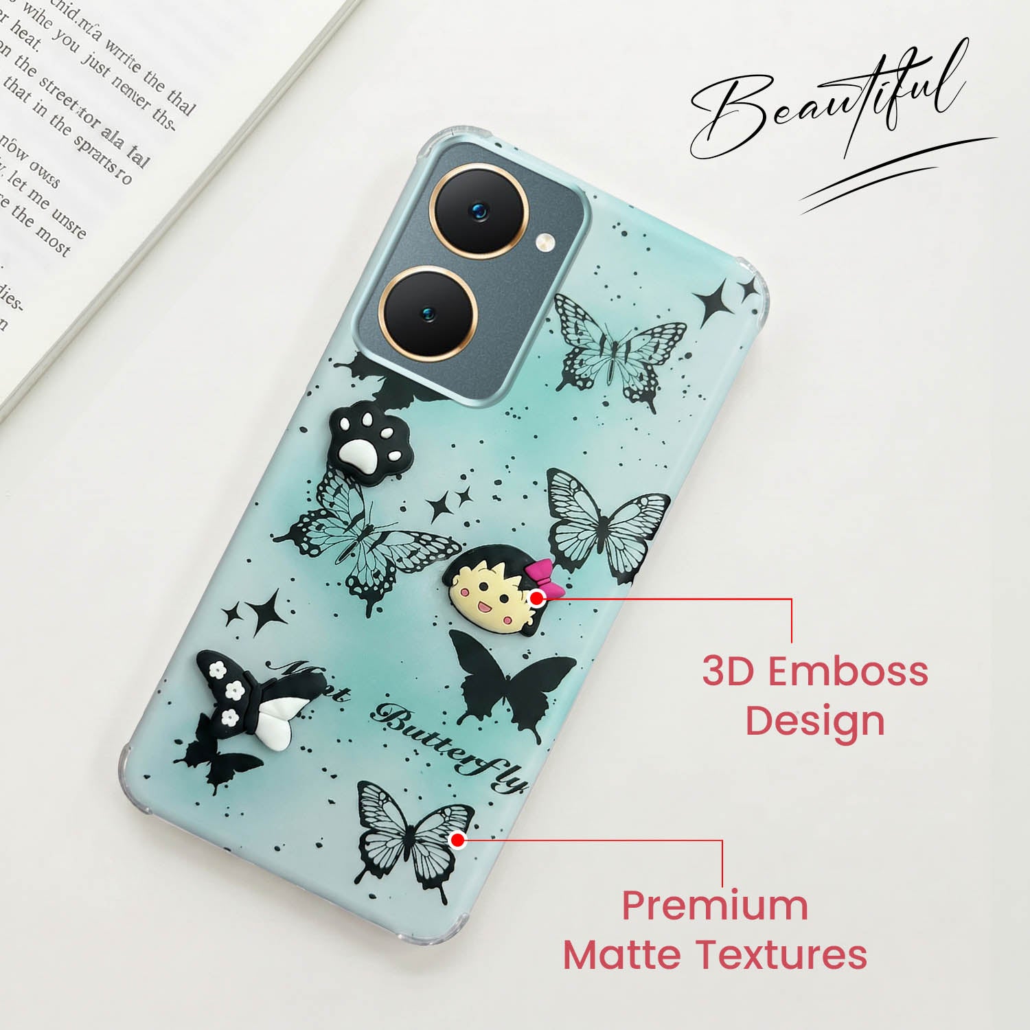 For Vivo Y18 | Y18e | Y03 | Y18i | Y18t Back Cover Case (3D Cute Cartoons | Hard Back Side Soft | Matte Premium Finish | HD Printing)
