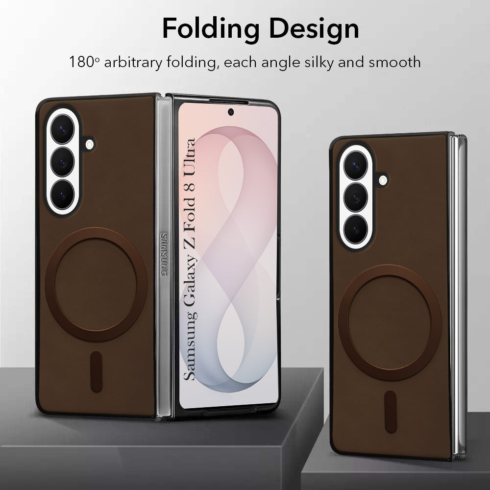For Samsung Galaxy Z Fold 8 Ultra Back Cover Case Leather Finish (MagSafe Wireless Charging Compatible | Inside Microfiber Cloth)