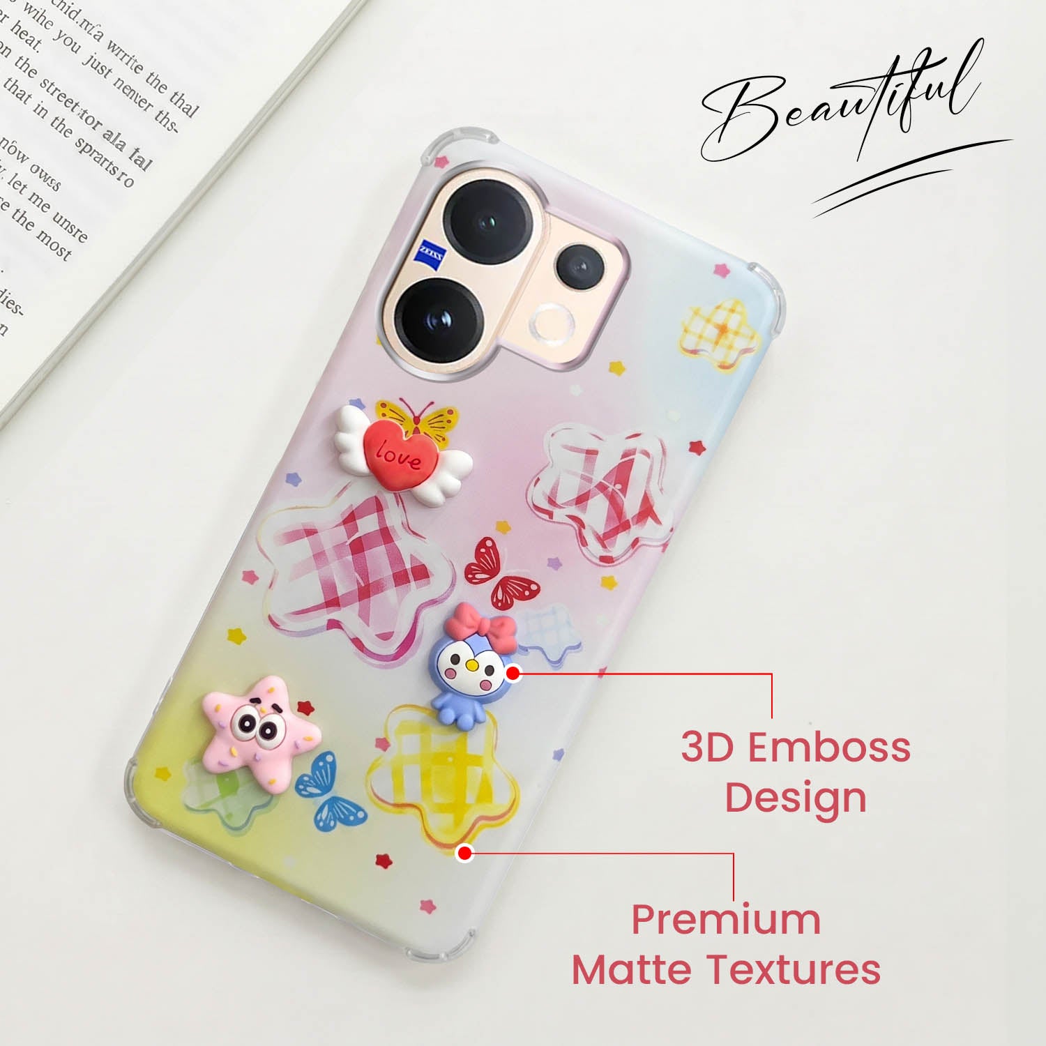 For Vivo V60 | Vivo T4 Pro Back Cover Case (3D Cute Cartoons | Hard Back Side Soft | Matte Premium Finish | HD Printing)