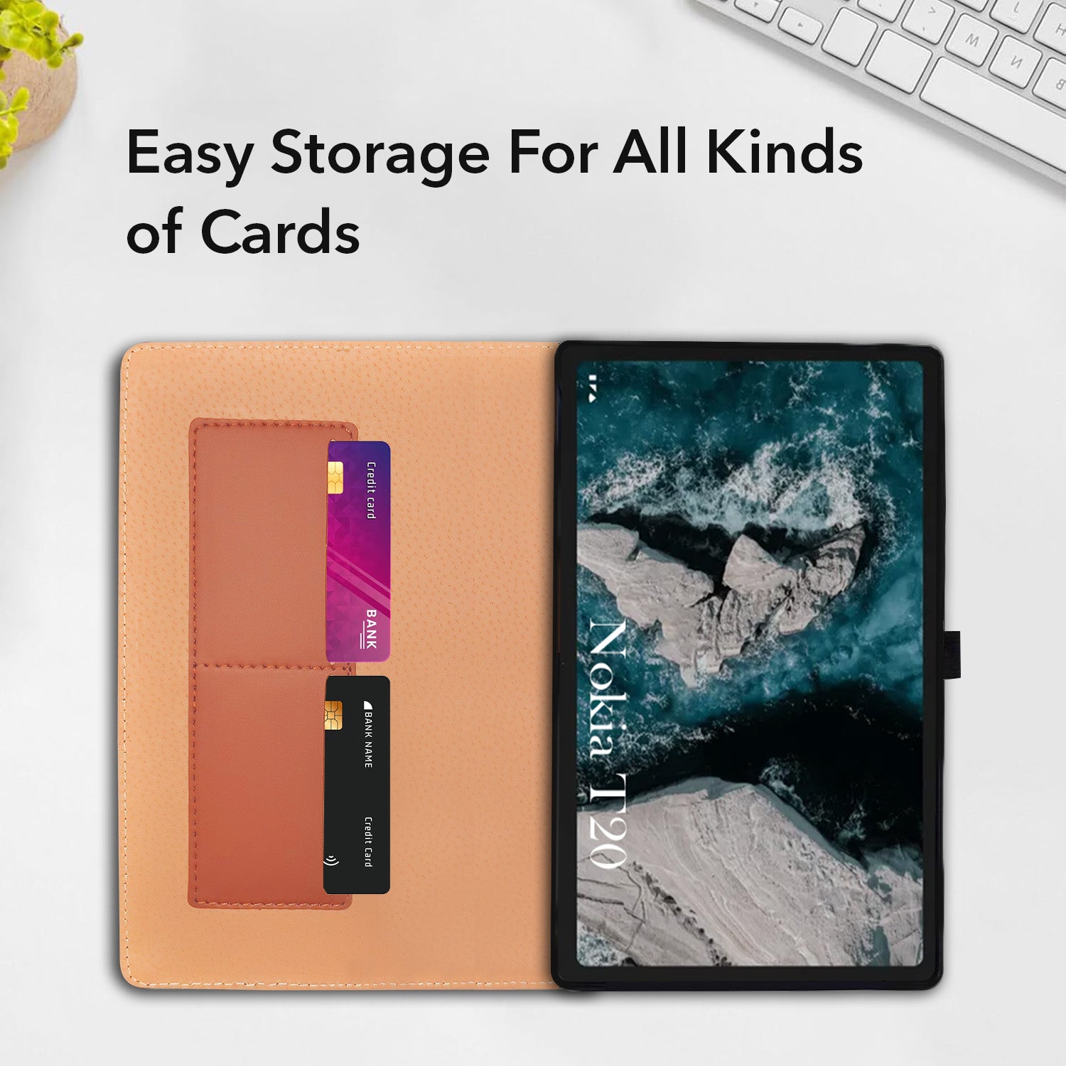 For Nokia T20 10.36 Inch TA-1397/1394/1392 Flip Cover Folio Cover (PU Leather | Multi-Angle Smart Stand | Card Storage Slots | Silicone Back Pouch)