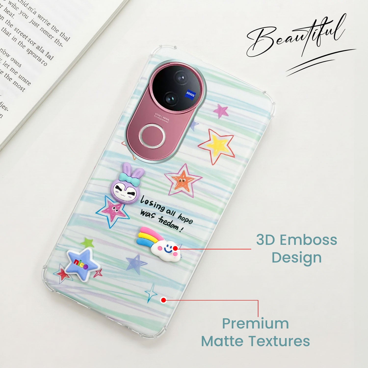 For Vivo V50 | Vivo V50e Back Cover Case (3D Cute Cartoons | Hard Back Side Soft | Matte Premium Finish | HD Printing)