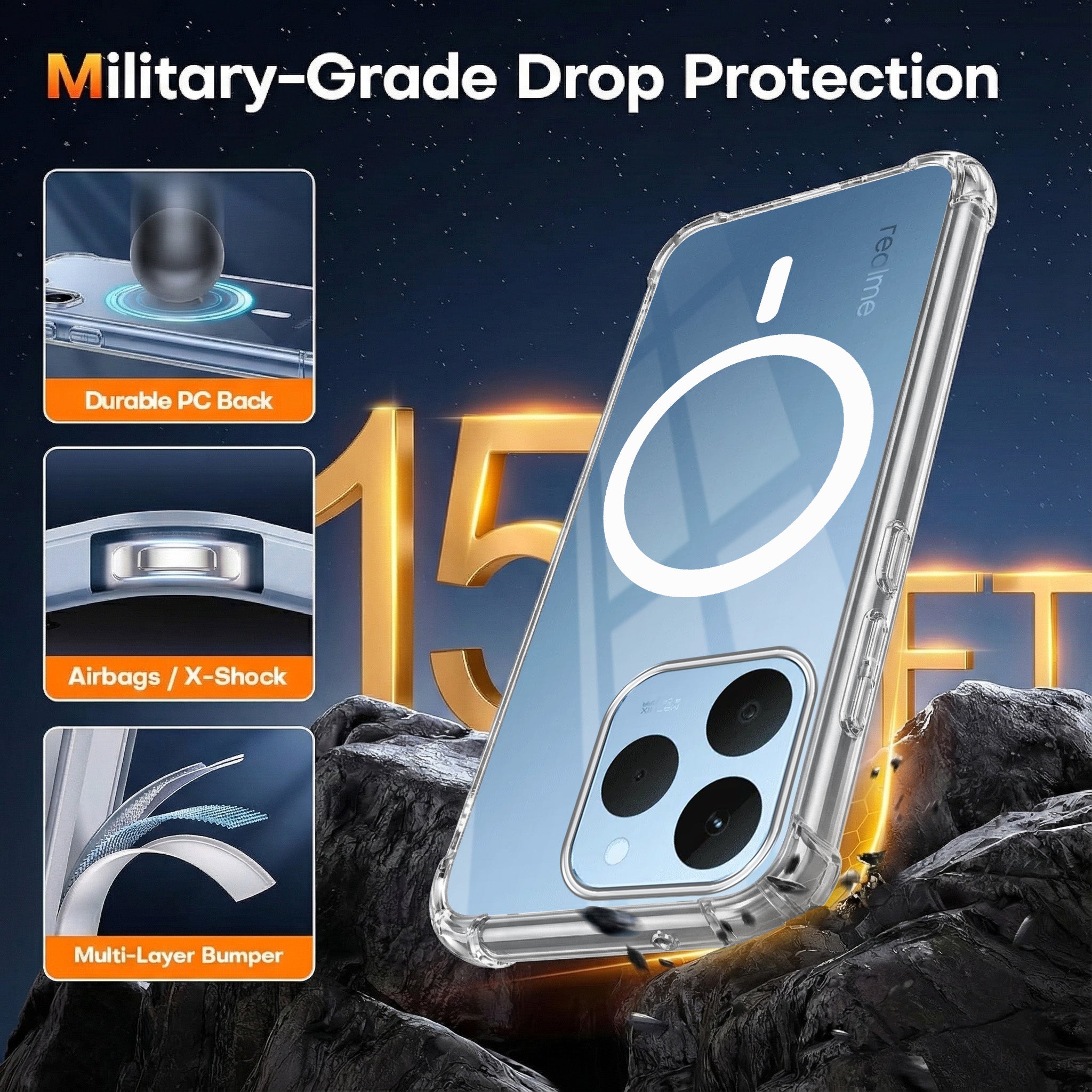 For Realme 15T | Realme Narzo 90 Back Cover Shockproof Crystal-Clear (Magsafe Wireless Support | Drop & Camera Protection | Hard Polycarbonate)