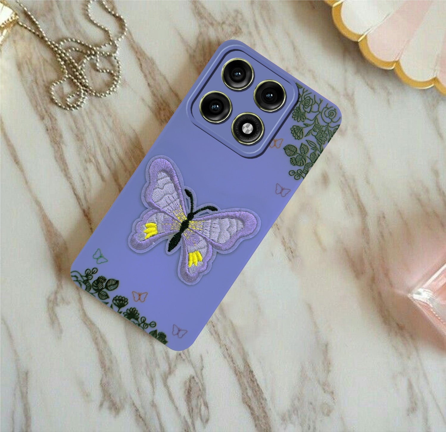 For Motorola Moto Edge 70 Pro Back Cover Case (Soft Butterfly Embroidery | Women Teen Girls | Camera Protection| Matte Silicone)