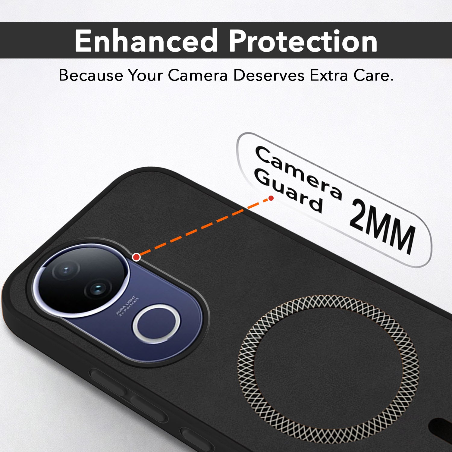 For Vivo T4R Back Cover Case Leather Finish (MagSafe Compatible Wireless Charging | Soft Touch | Camera Bump Protection)