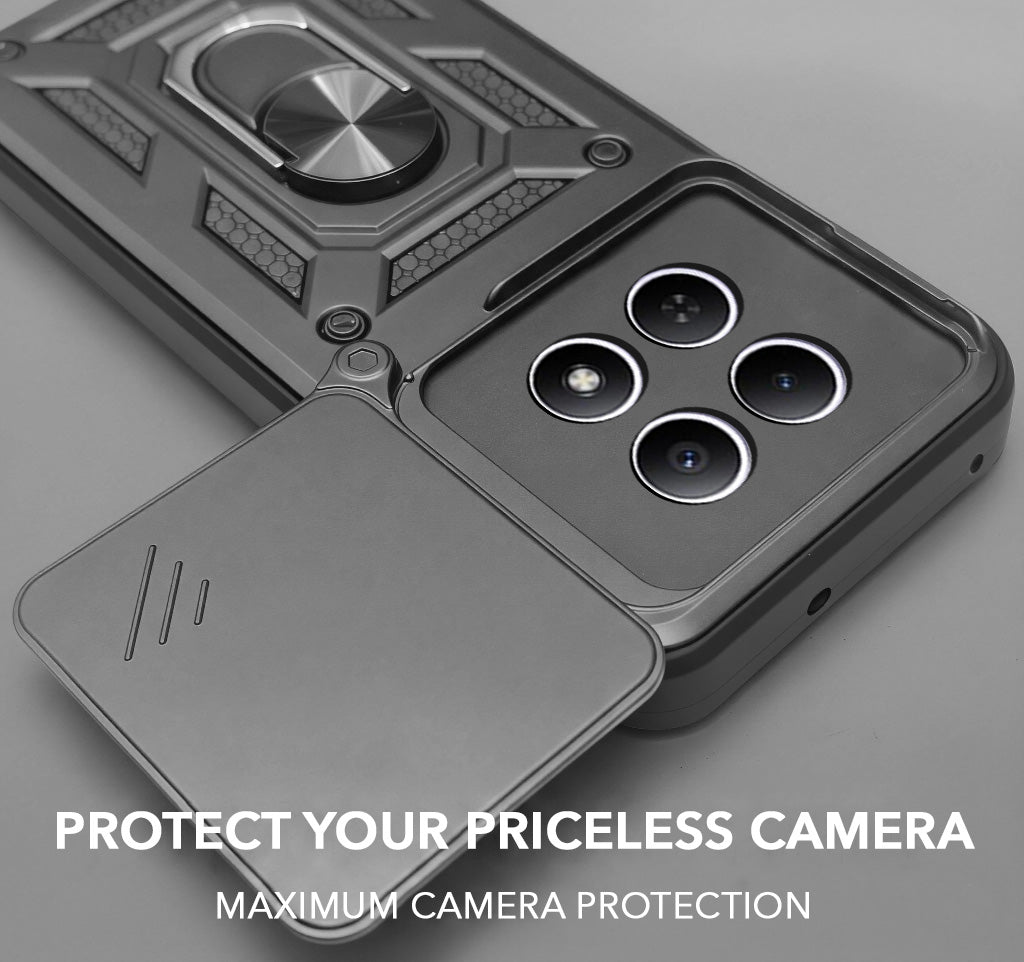 For Redmi note 15 | Redmi note 15 SE (5G) Back Cover Case Hybrid Armor (Sliding Shutter Camera Protection | Polycarbonate |Ring Holder Kickstand)