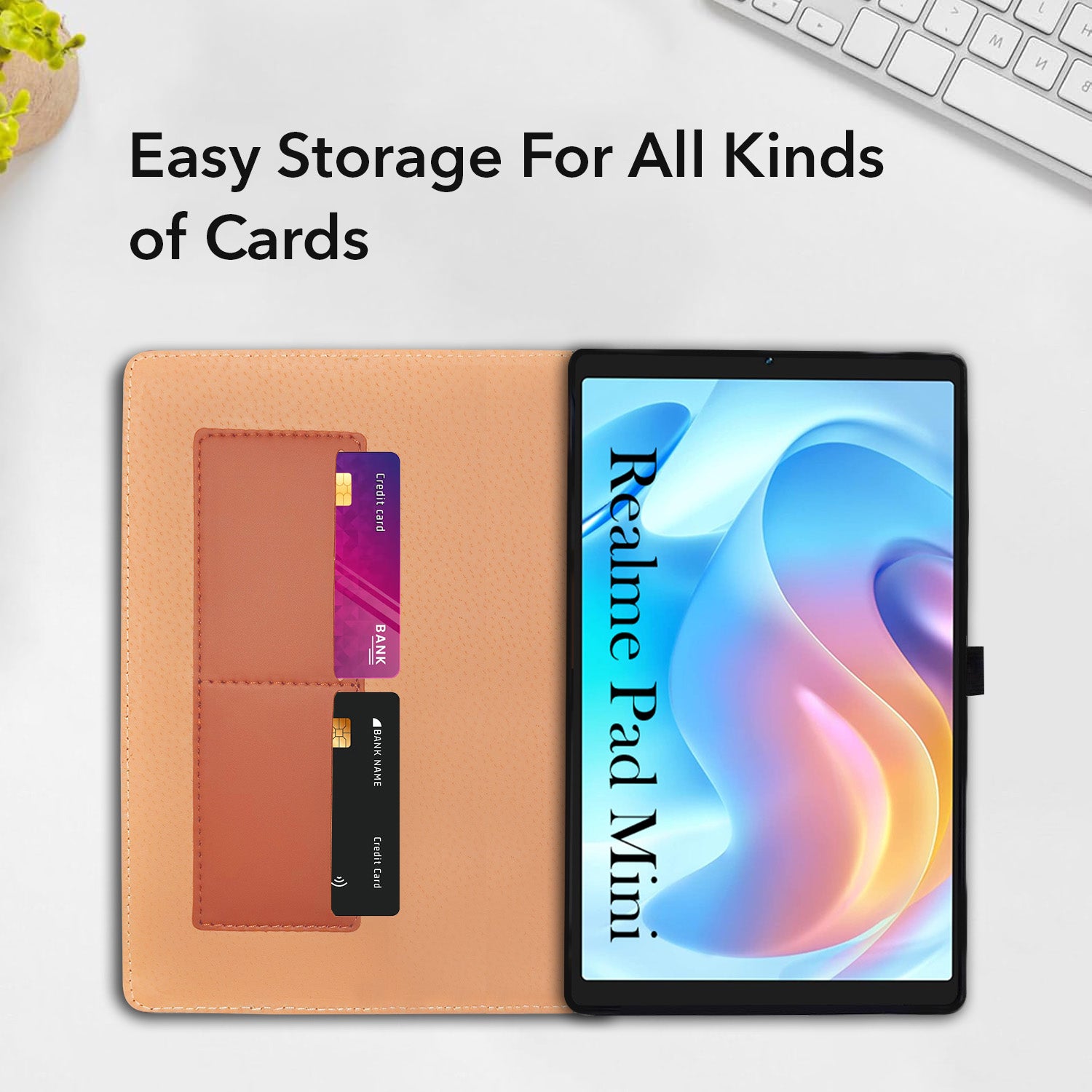 For Realme Pad Mini 8.7 Inch RMP2105/2106 Flip Cover Folio Cover (PU Matte Leather | Multi-Angle Smart Stand | Card Storage Slots | Silicone Back Pouch)